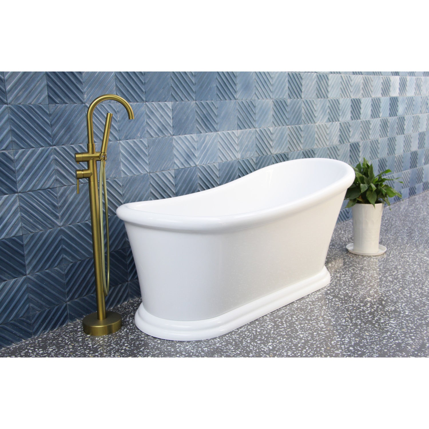 Aqua Eden VTSS672929 67-Inch Glossy White Acrylic Oval Single Slipper Pedestal Bathtub with Drain (No Faucet Holes) - Perfect for Luxury Bathrooms & Spa Retreats