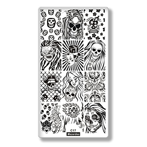 Mezerdoo 1Pc Nail Stamping Plate Set - Rectangle Lace & Skull Design DIY Manicure Template for Professional Nail Art | Perfect for Home Salon, Nail Parties & Creative Nail Designs