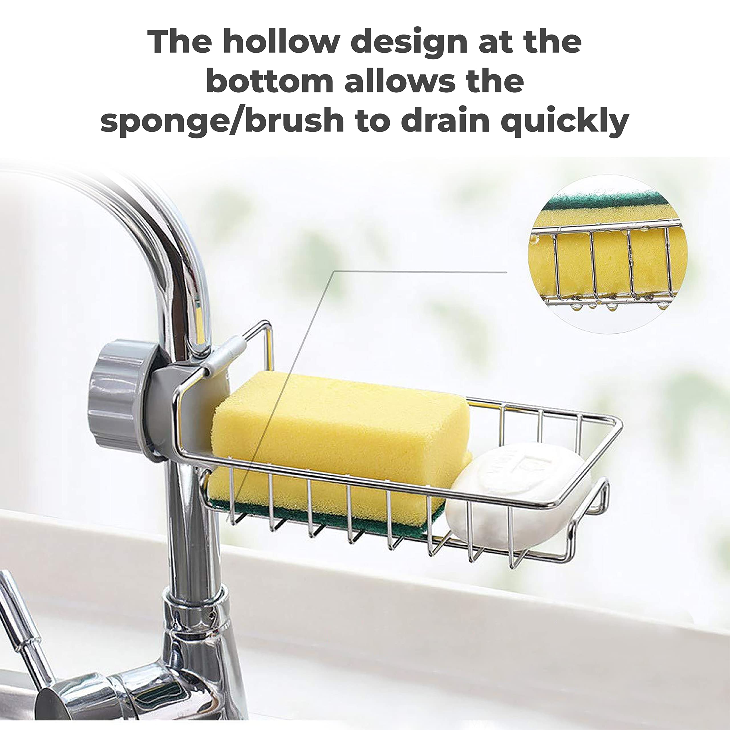 Stainless Steel Sink Caddy Organizer with Towel Holder - Kitchen Drain Rack & Soap Dispenser Storage - Practical Tap Organizer Clip for Sponges and Brushes - Perfect for Small Kitchen Countertop Organization (Pack of 1)