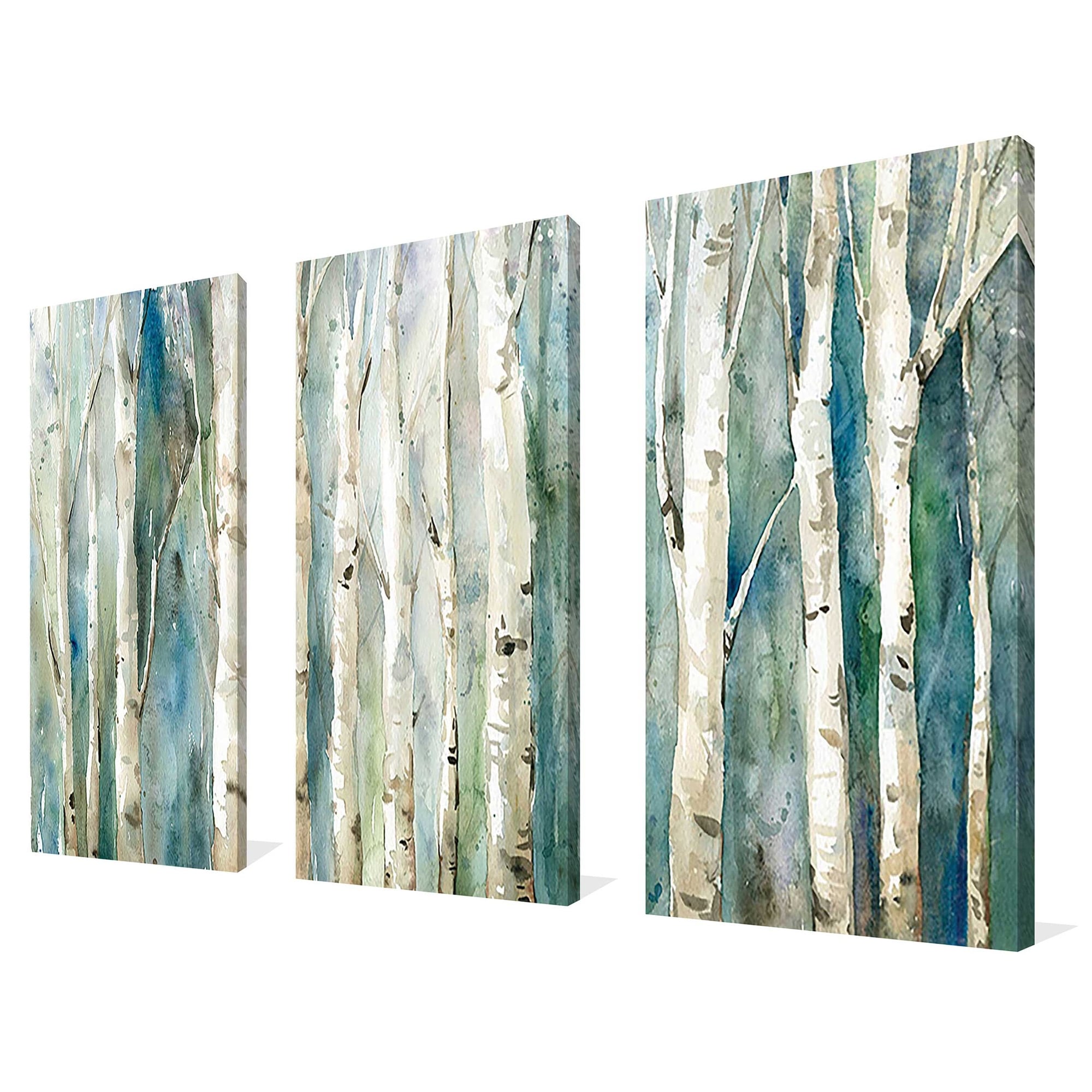 Birch River Walk 3-Piece Canvas Wall Art Set - Nature Landscape Painting for Living Room, Bedroom & Office Decor