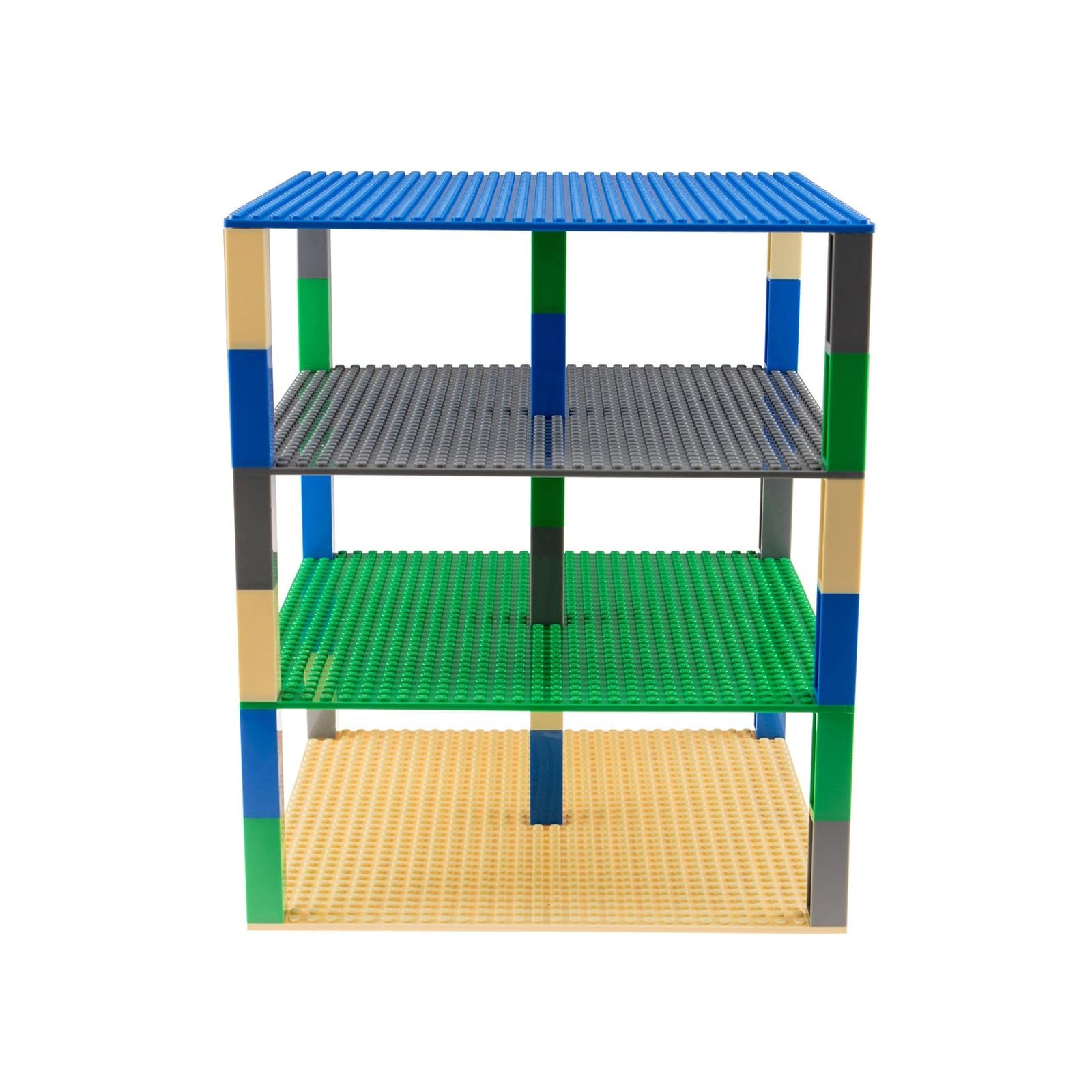 Strictly Briks 10x10 Inch Lego-Compatible Stackable Baseplates - 100% Compatible with Lego & Major Building Block Brands - 4 Baseplates & 30 Stackers (Blue, Green, Gray, Sand) - Perfect for Kids' Creative Play, DIY Projects & Classroom STEM Activities