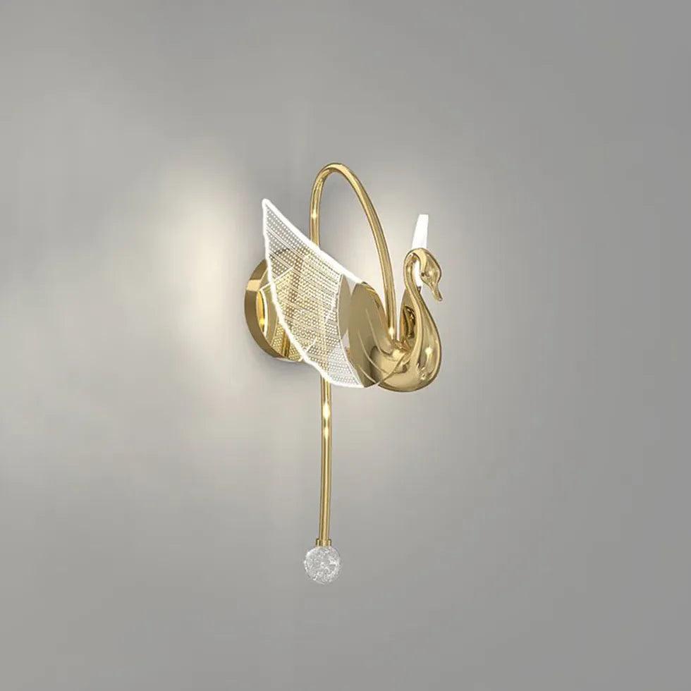 Modern Gold Swan Plug-in Wall Sconce Light - Elegant Plug-in Wall Lamp for Bedroom, Living Room, Hallway & Home Decor