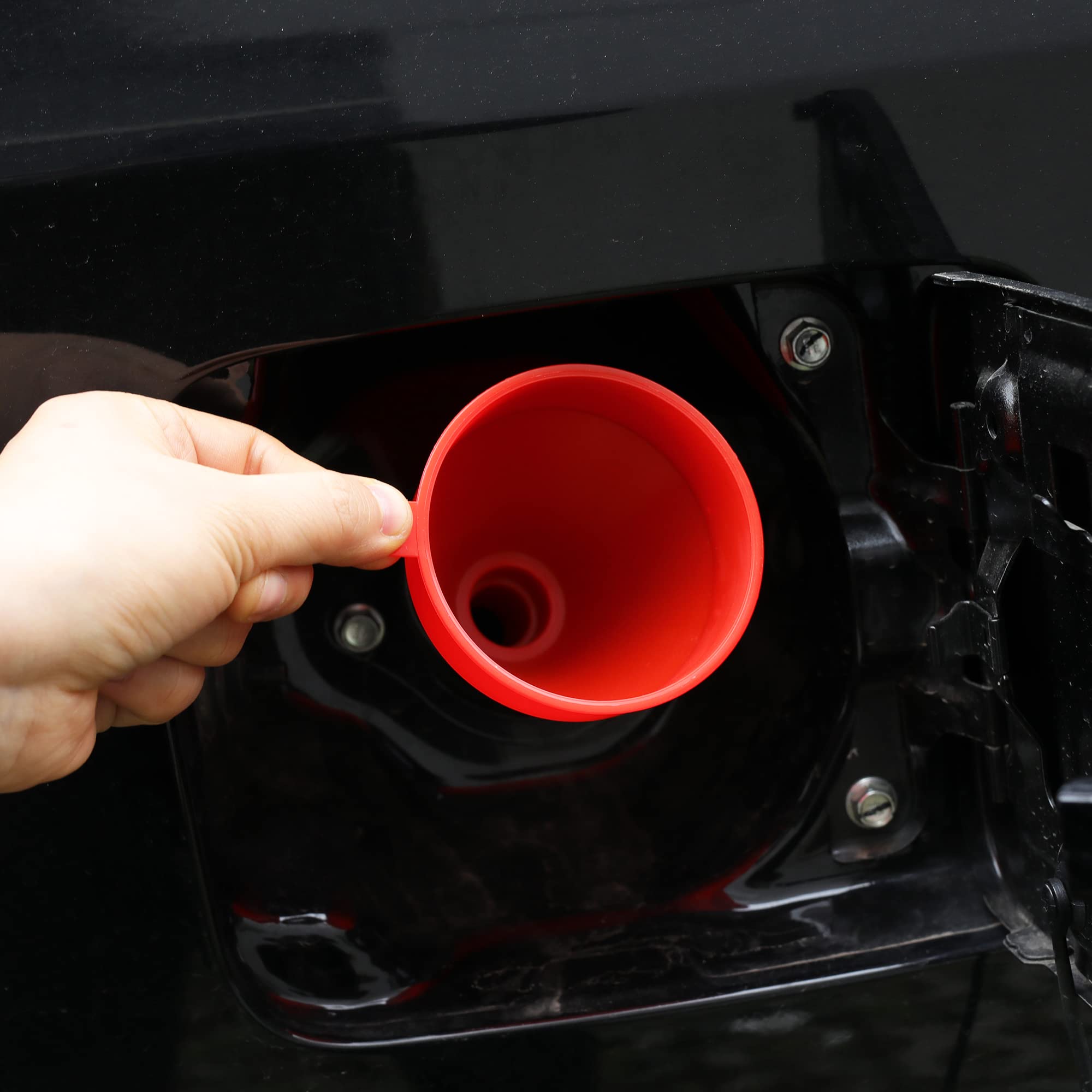 Flexible Fuel Funnel with Long Hose - Plastic Small Wide Mouth Filling Funnel for Engine Oil, Gas, Gasoline, Diesel, Water & Transmission Fluid - Perfect for Cars, Trucks & Motorcycles (Red, 1-Pack)