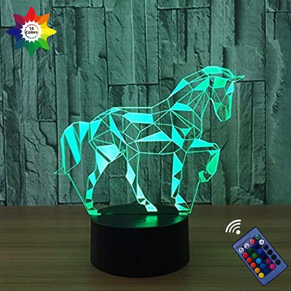 3D Puzzle Horse Night Light - 16 Color Changing LED Table Lamp with USB Power, Remote Control & Touch Switch - Perfect for Kids' Room Decor, Study Desk, and Bedside Night Light