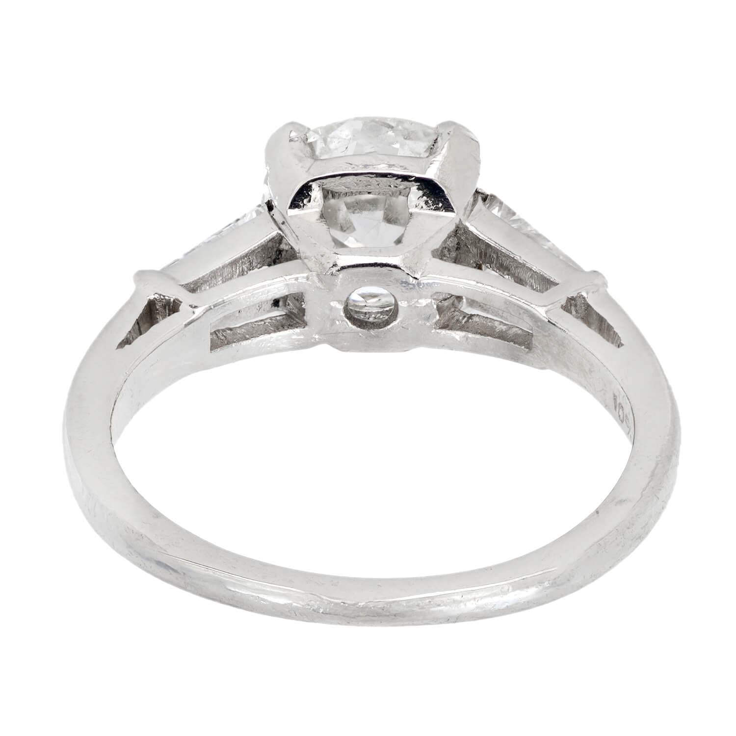Vintage Platinum Diamond Engagement Ring 1.66 Carat - Elegant Wedding Proposal Jewelry for Her