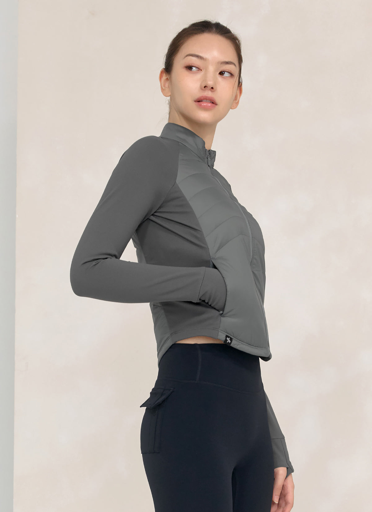 Lightweight Padded Mock Neck Jacket with Finger Hole Design - Warm Winter Coat for Outdoor Activities, Hiking & Casual Wear