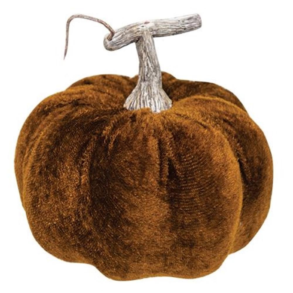 Brown Velvet Pumpkin Decor - Fall Thanksgiving Home Decor for Table Centerpiece, Mantel, and Seasonal Display