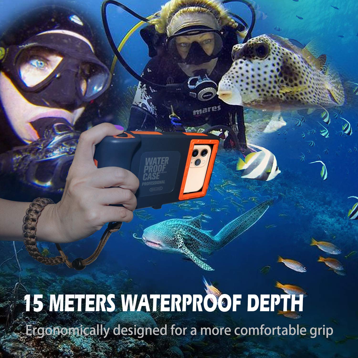 **Willbox Professional 15m/50ft Waterproof Phone Case for Diving, Surfing & Snorkeling – Underwater Housing Compatible with Galaxy & iPhone Series – Includes Lanyard (Orange) – Perfect for Beach, Pool & Water Sports Photography**