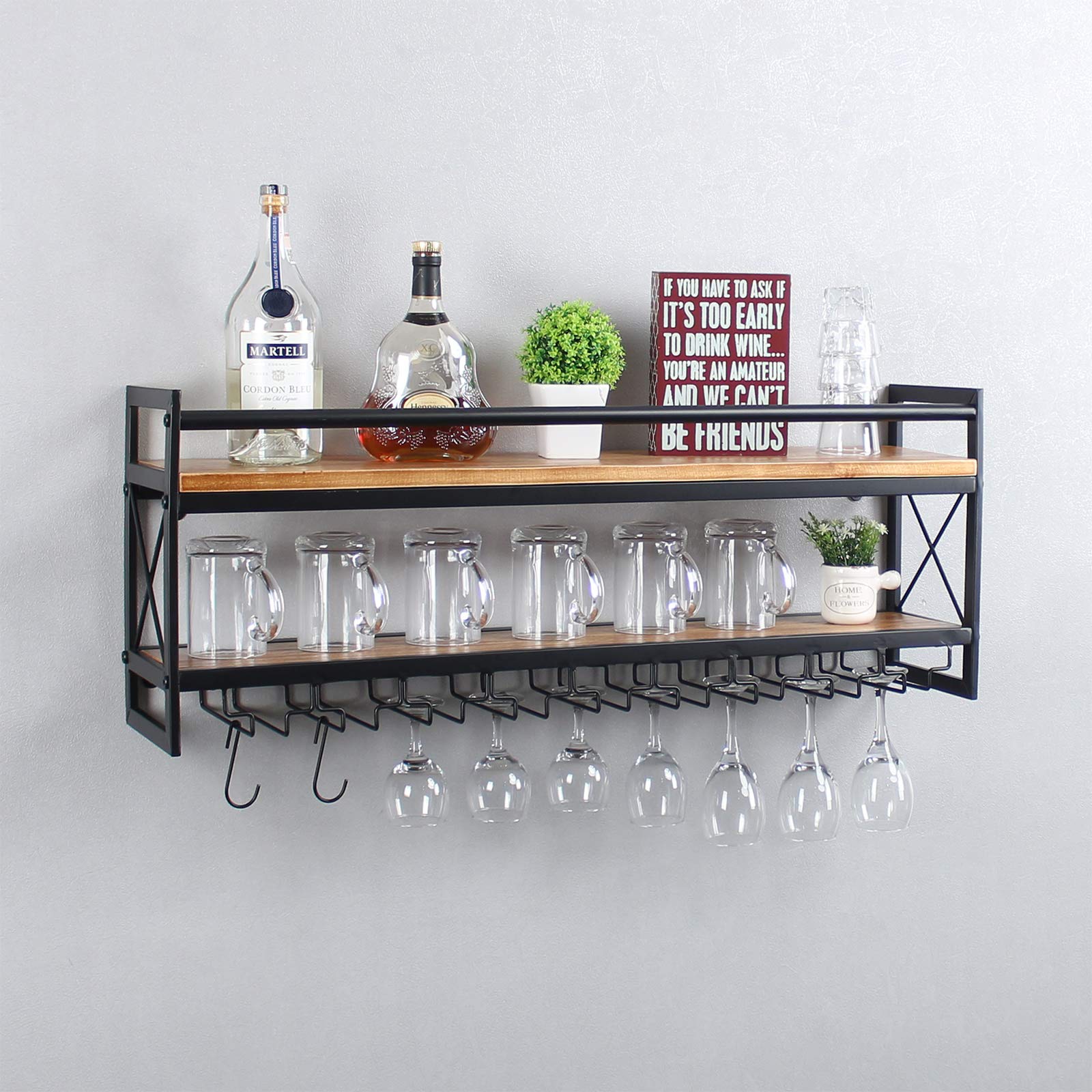 Industrial 2-Tier Wood Wine Rack Wall Mounted - 36