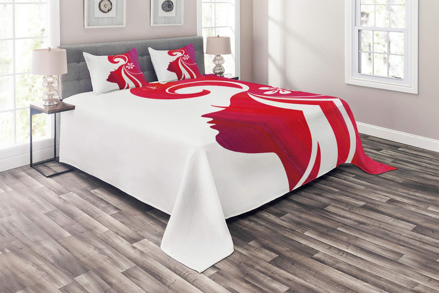 Ambesonne 3-Piece King Size Quilted Bedspread Set with 2 Pillow Shams - Dark Pink Fuchsia White Calligraphy Design Featuring 'You Look Today' Empowering Quote | Elegant Bedroom Decor for Master Suite, Guest Room & Luxury Hotel Styling