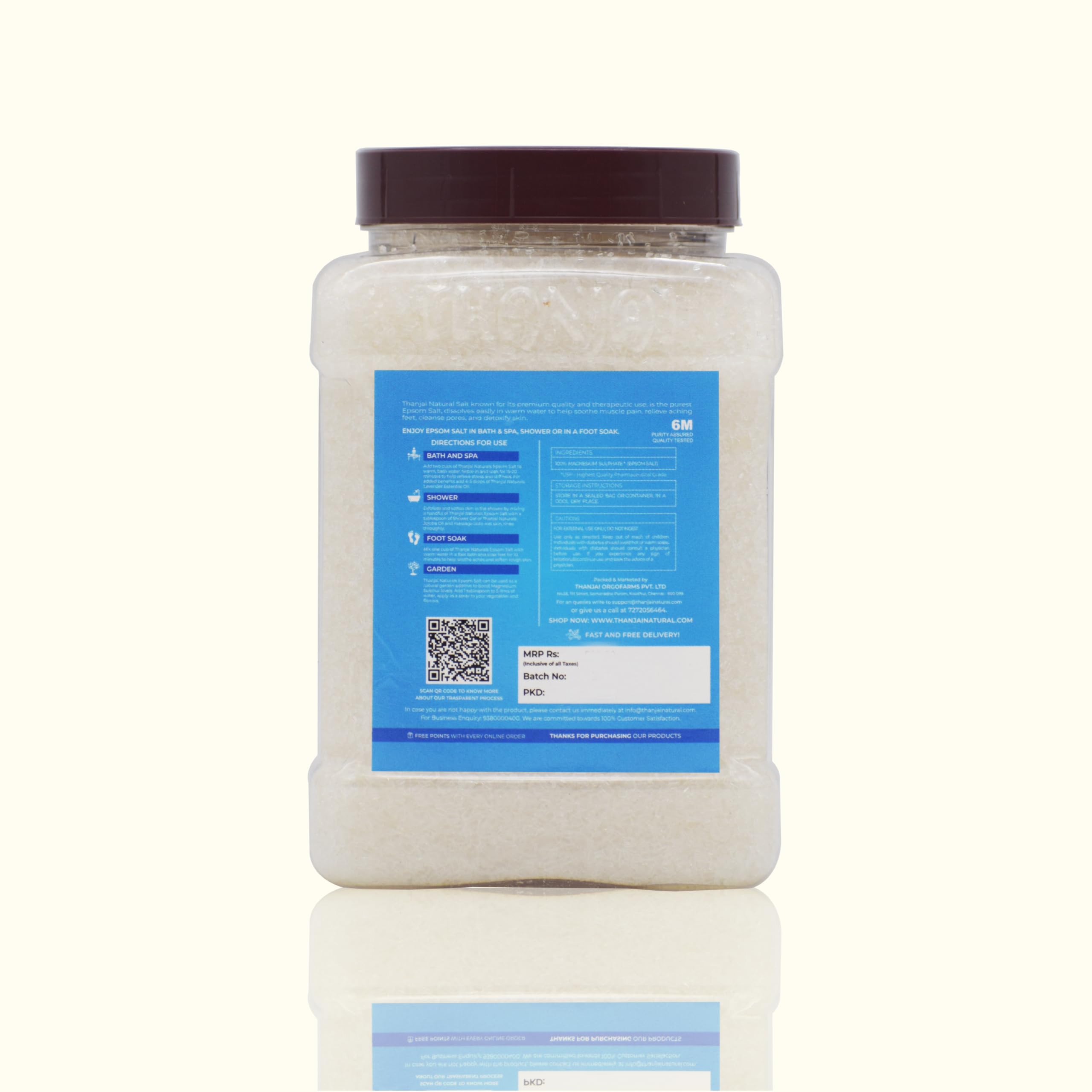 Premium Epsom Salt 1kg (Magnesium Sulfate) - Muscle Relaxation, Pain Relief & Stress Relief | Bath Soak, Foot Soak & Plant Fertilizer | Ideal for Spa, Gardening & Home Wellness
