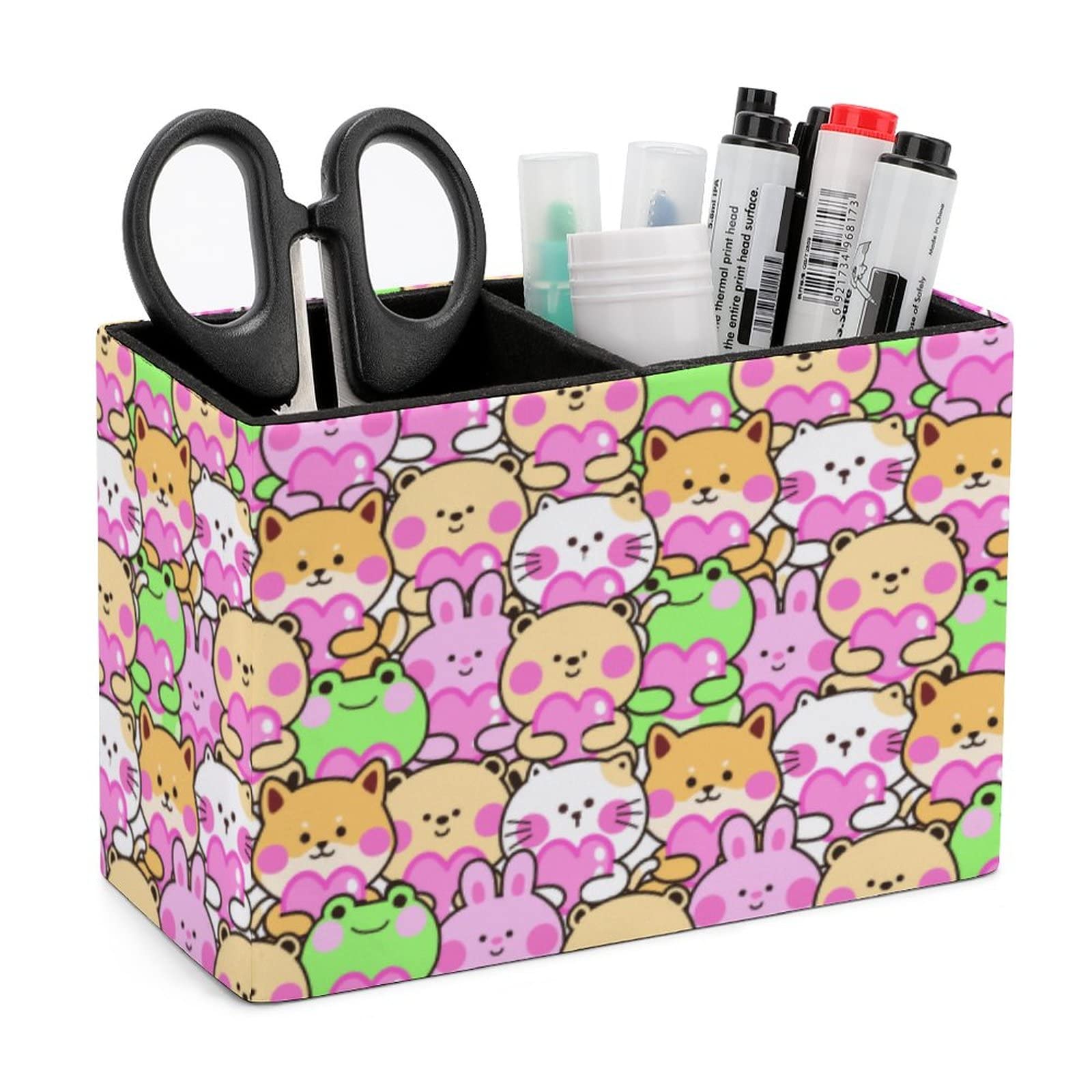Cute Animal Pen Holder for Desk - Leather Pencil Organizer & Makeup Brush Storage for Office, School, College | Perfect Desktop Organizer for Stationery, Writing Utensils, and Beauty Tools