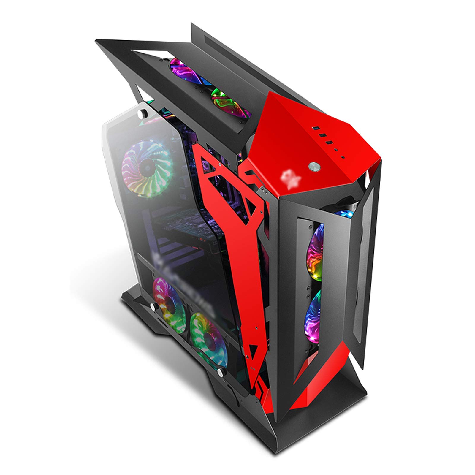 JF-TVQJ Full Tower ATX Gaming Computer Case with Tempered Glass Side Panel - Supports Water Cooling & 8 Cooling Fans - USB 3.0 Ports - Steel Structure - Perfect for High-Performance Gaming PCs & Workstations