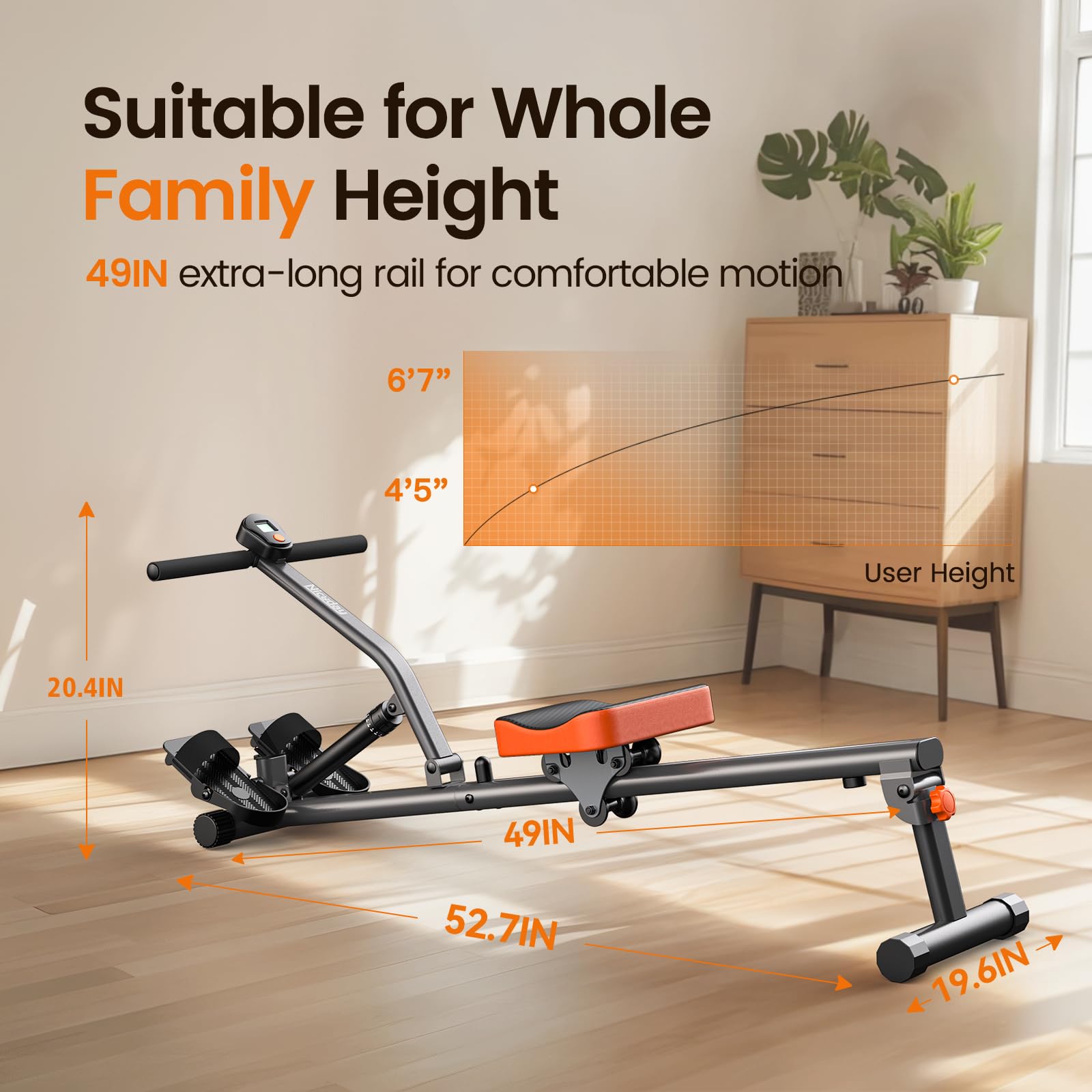 Niceday Hydraulic Rowing Machine with 16 Resistance Levels - 300LBS Weight Capacity for Home Gym & Full Body Workout | Perfect for Cardio Training, Strength Building & Indoor Fitness