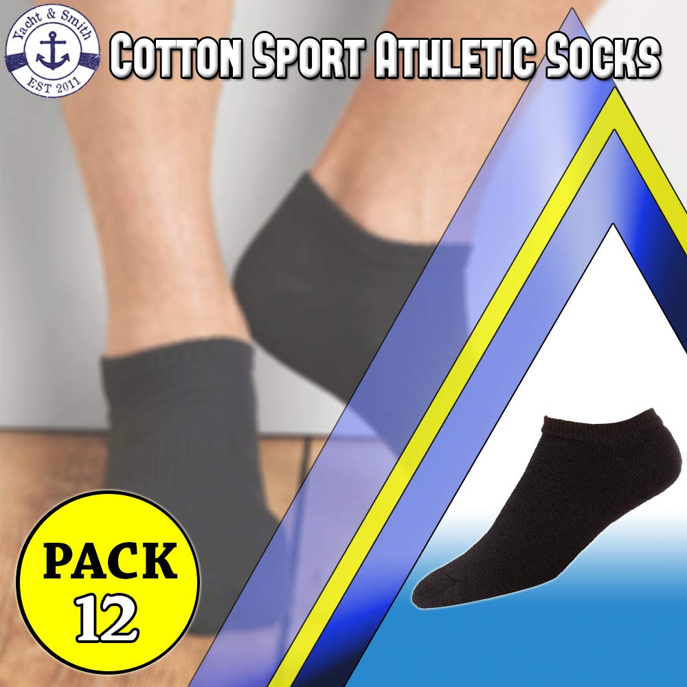 Yacht & Smith Men's No Show Ankle Socks - 12-Pack Bulk Wholesale Cotton Athletic Socks for Running, Gym & Casual Wear - Size 10-13 (US)