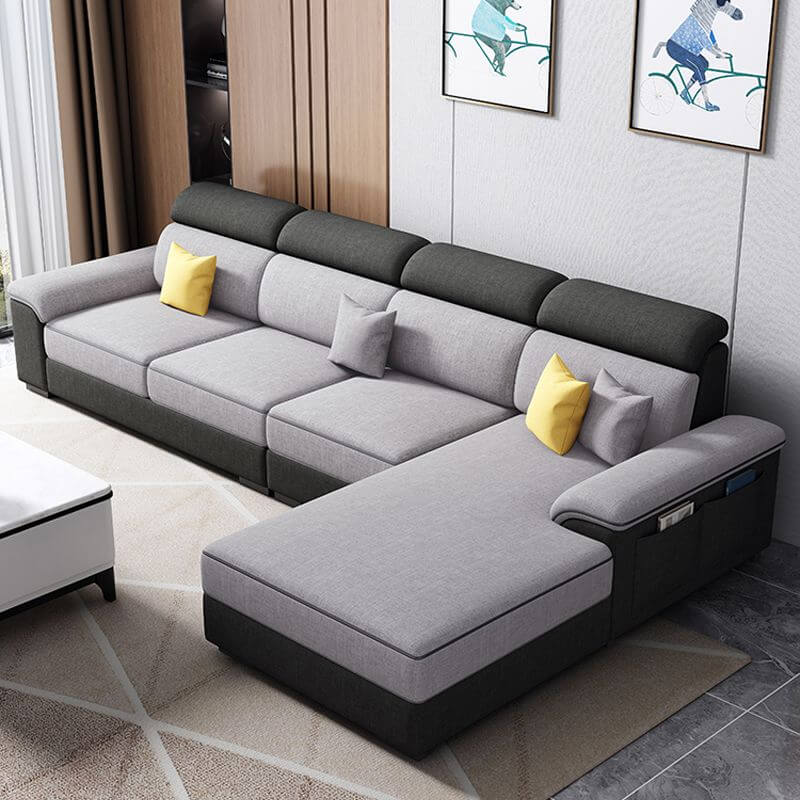 L-Shaped Right Chaise Sofa with Concealed Support & Solid Wood Frame - Perfect for Living Room, Home Theater, and Small Spaces