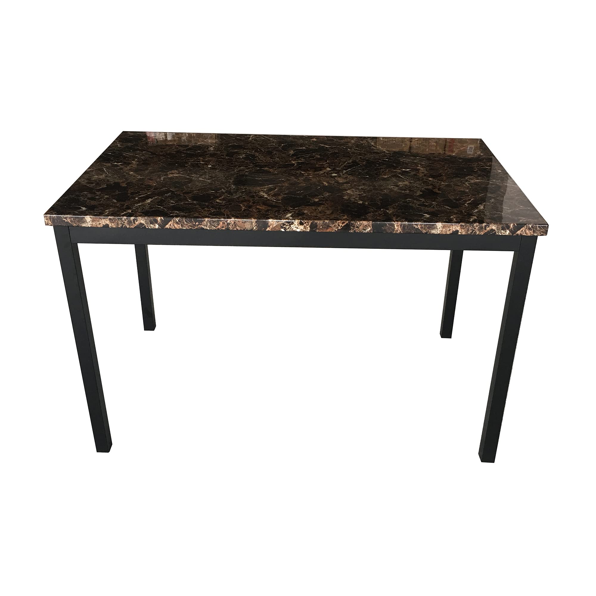 4-Person Faux Marble Dining Table with Metal Legs - Modern Kitchen & Dining Room Table for Small Spaces - Perfect for Apartments, Breakfast Nooks & Cozy Living Rooms - Black Finish
