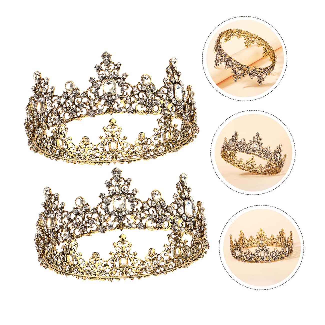 Baroque Crown Hair Ties for Women - Elegant Wedding Tiara & Queen Pageant Headpiece with Colored Diamonds, White Alloy Jewelry | Perfect for Bridesmaids, Prom, Pageants, Special Occasions & Costume Parties | Royal-Themed Events, Renaissance Fairs & Photo Shoots