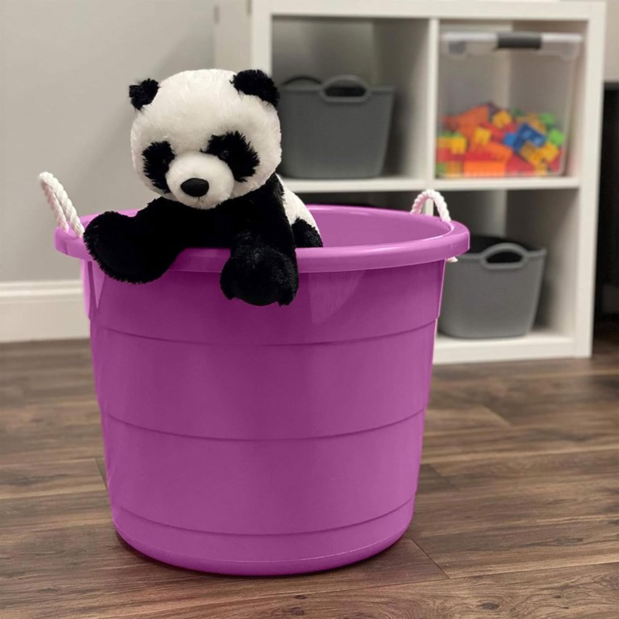 HOMZ 4-Pack 17 Gallon Large Plastic Storage Buckets with Rope Handles - Heavy Duty Utility Tubs for Laundry, Cleaning, Organizing (Purple) - Perfect for Home, Garage, and Outdoor Storage