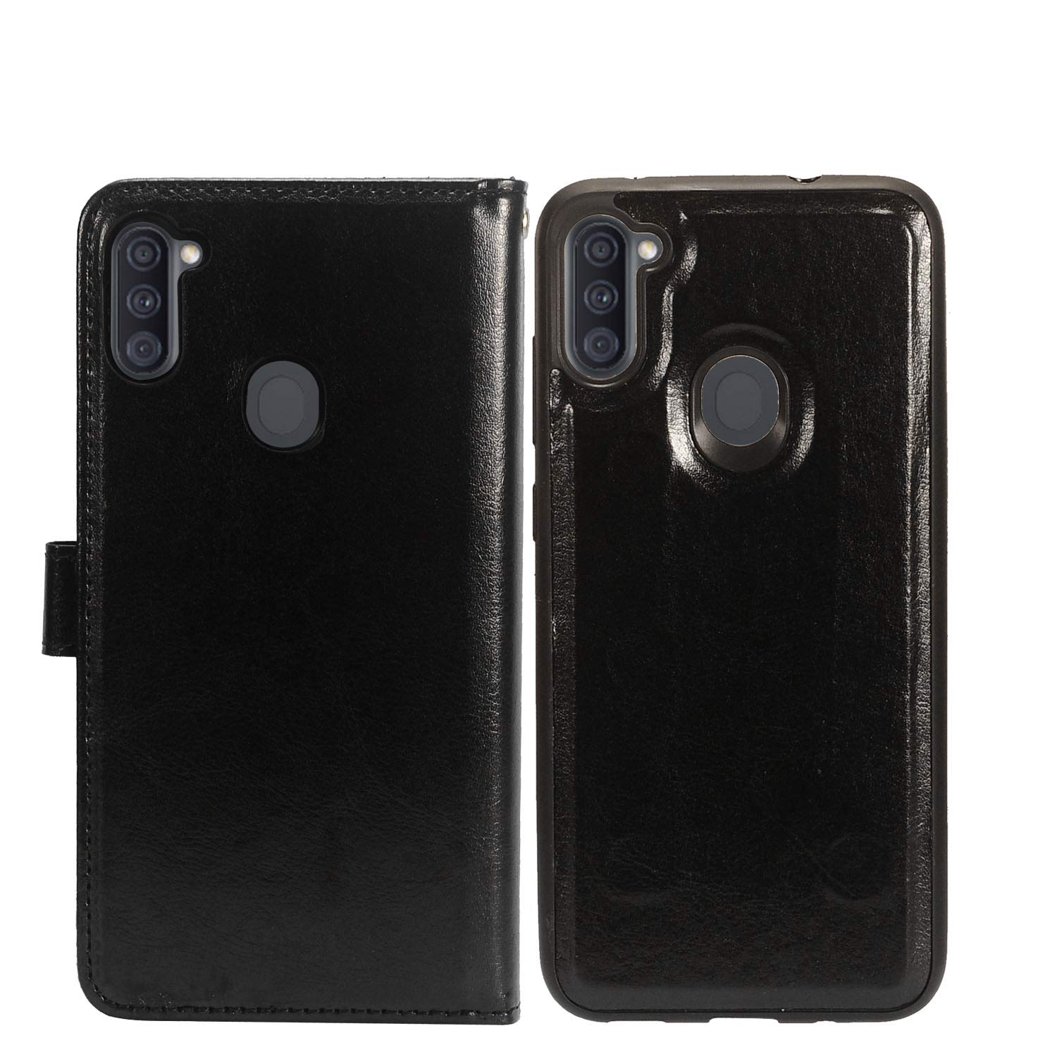 Samsung Galaxy A11 (SM-A115) Magnetic Wallet Phone Case with Detachable Cover - MW2 Black - Perfect for Hands-Free Use & Secure Card Storage