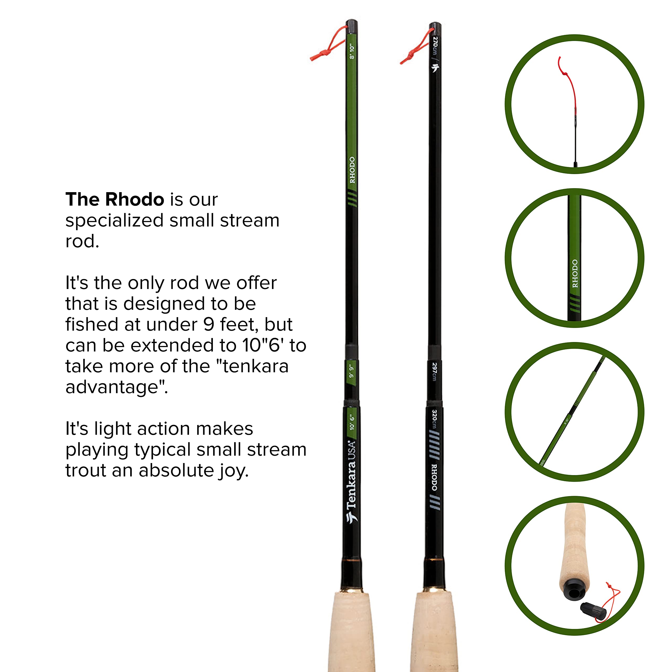 **Tenkara USA Rhodo™ Carbon Fiber Fly Fishing Rod - Lightweight Telescopic Design, Adjustable 3 Lengths (8'10