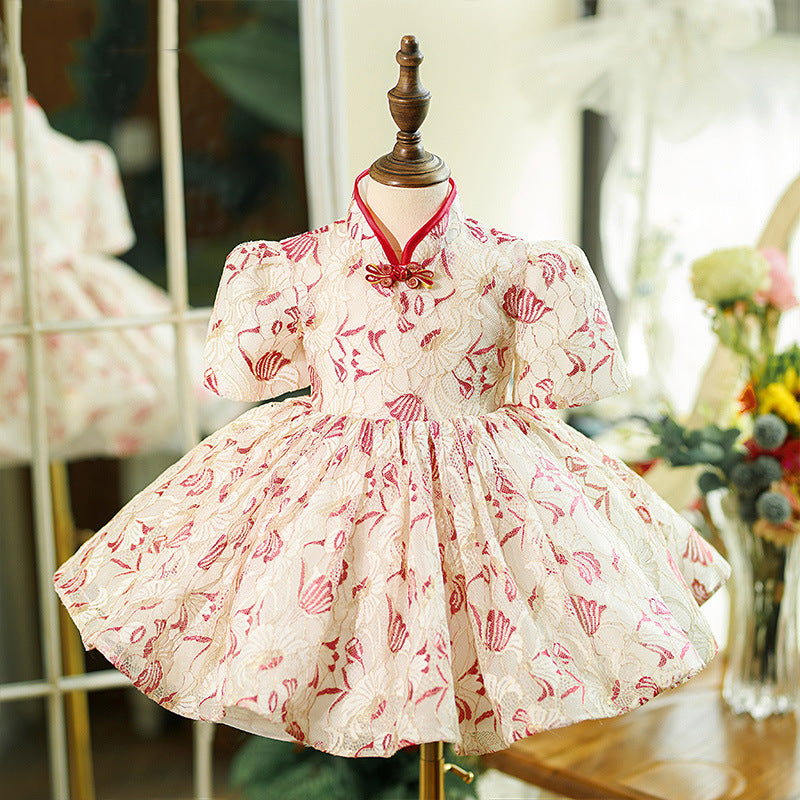 Adorable Floral Disc Button Baby Girl Birthday Dress - Toddler Party Gown for Special Occasions & Evening Events