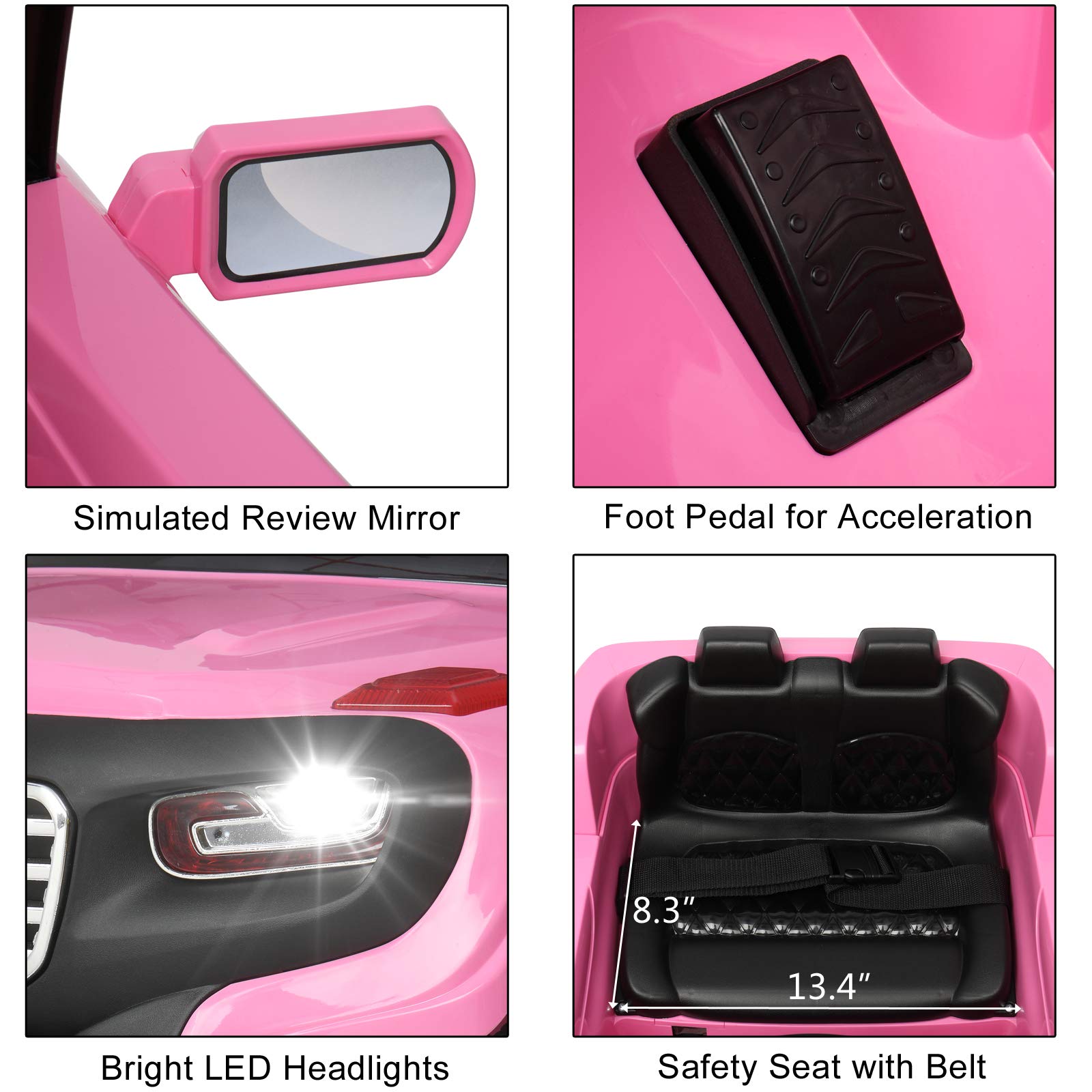6V Electric Remote Control Truck for Kids - Toddler Ride On Car with 3 Speeds, Music, LED Lights & Safety Seat Belts | Pink Battery-Powered Motorized Toy Vehicle for Boys & Girls | Perfect for Birthday Gifts, Indoor Play & Outdoor Backyard Fun
