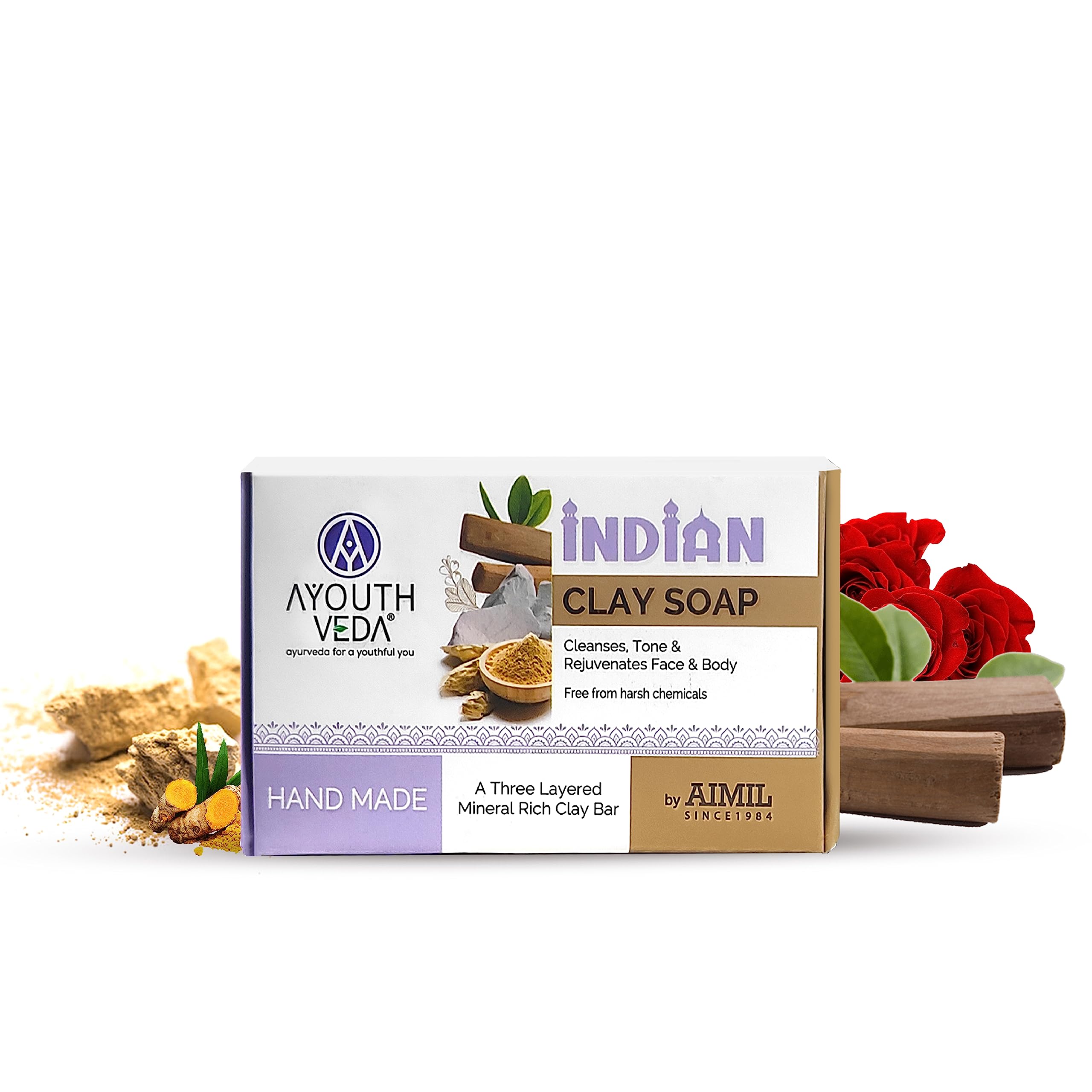 Ayurvedic Handmade Herbal Soap Set - Indian Clay Soap & Castile Soap for Sensitive Skin (3.5oz Each) | Natural Ingredients with Sandalwood Oil, Multani Mitti & Coconut Oil | Skin Brightening, Chemical-Free | Perfect for Daily Cleansing, Spa Days & Gift Giving