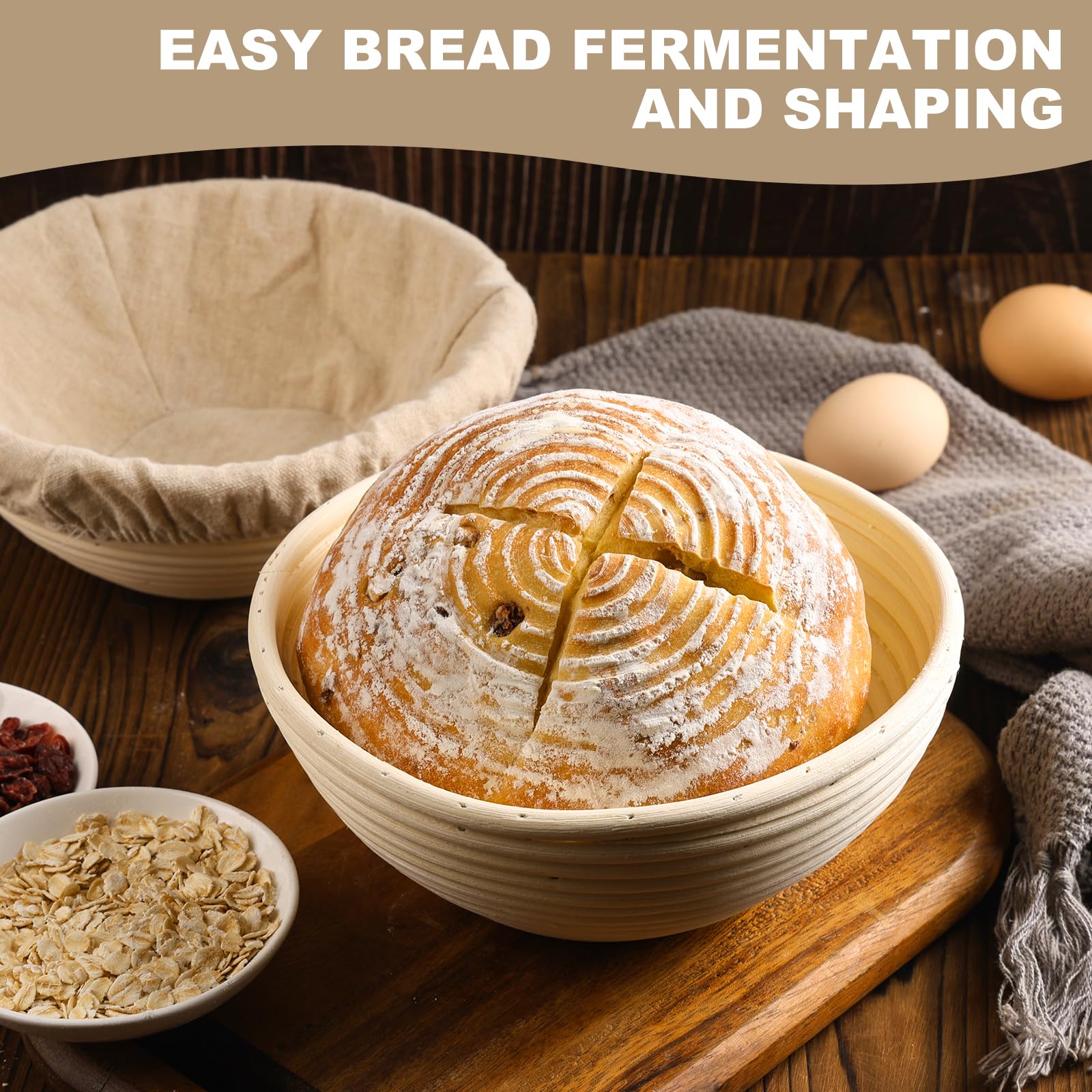 2-Pack 8 Inch Round Bread Proofing Baskets with Liners - Perfect for Sourdough, Artisan Bread Baking at Home - Ideal for Professional Bakers & Bread Making Enthusiasts (Use for Homemade Bread, Pizza Dough & Pastry Rising)