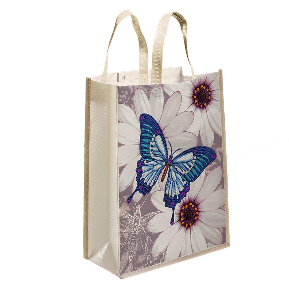 DIY Diamond Painting Tote Bag - Blue Butterfly Mosaic Eco-Friendly Handbag for Arts & Crafts, Storage & Travel Accessories