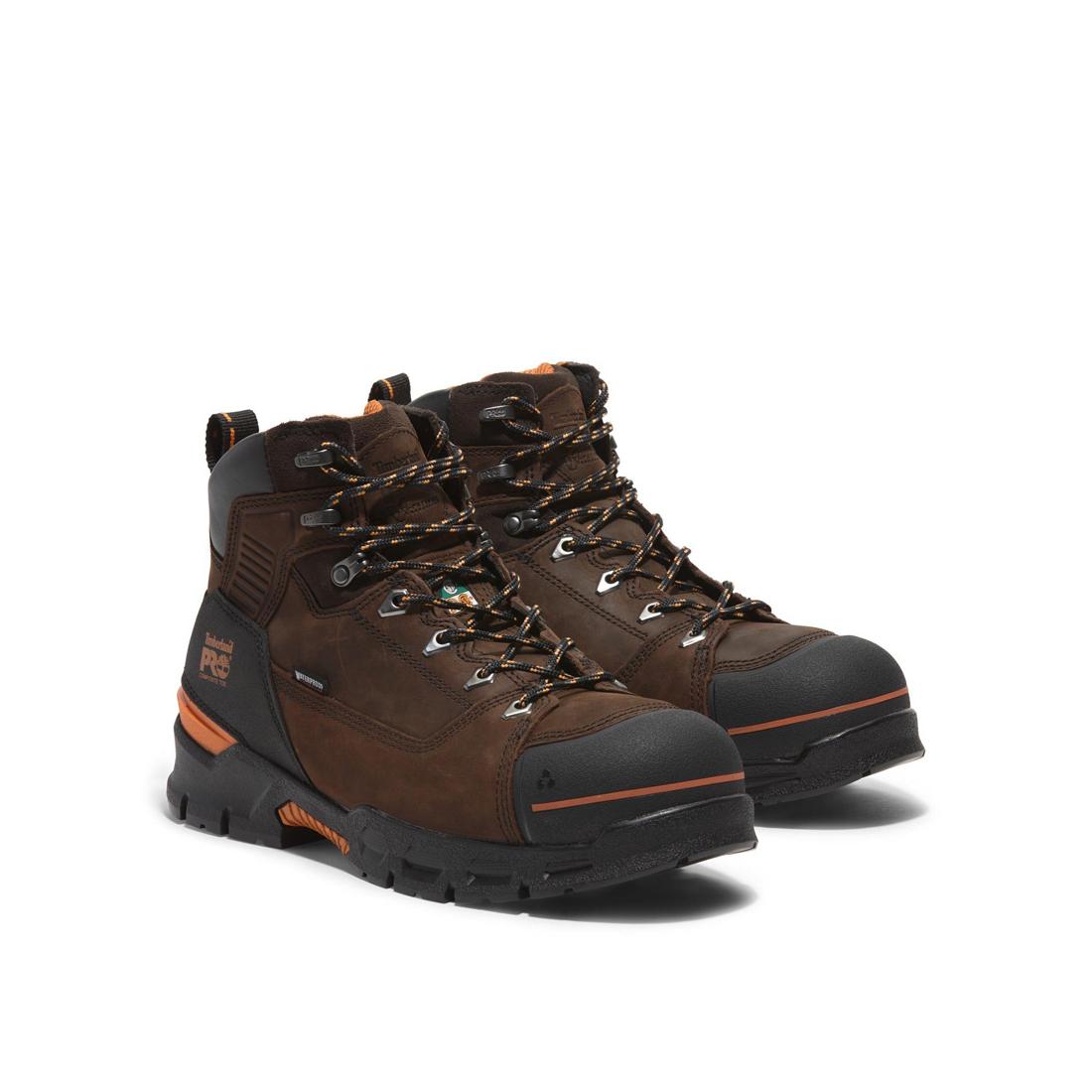 Endurance EV 6 Inch Composite Toe Waterproof Work Boots for Men - Brown Safety Shoes for Construction, Warehouse & Outdoor Work