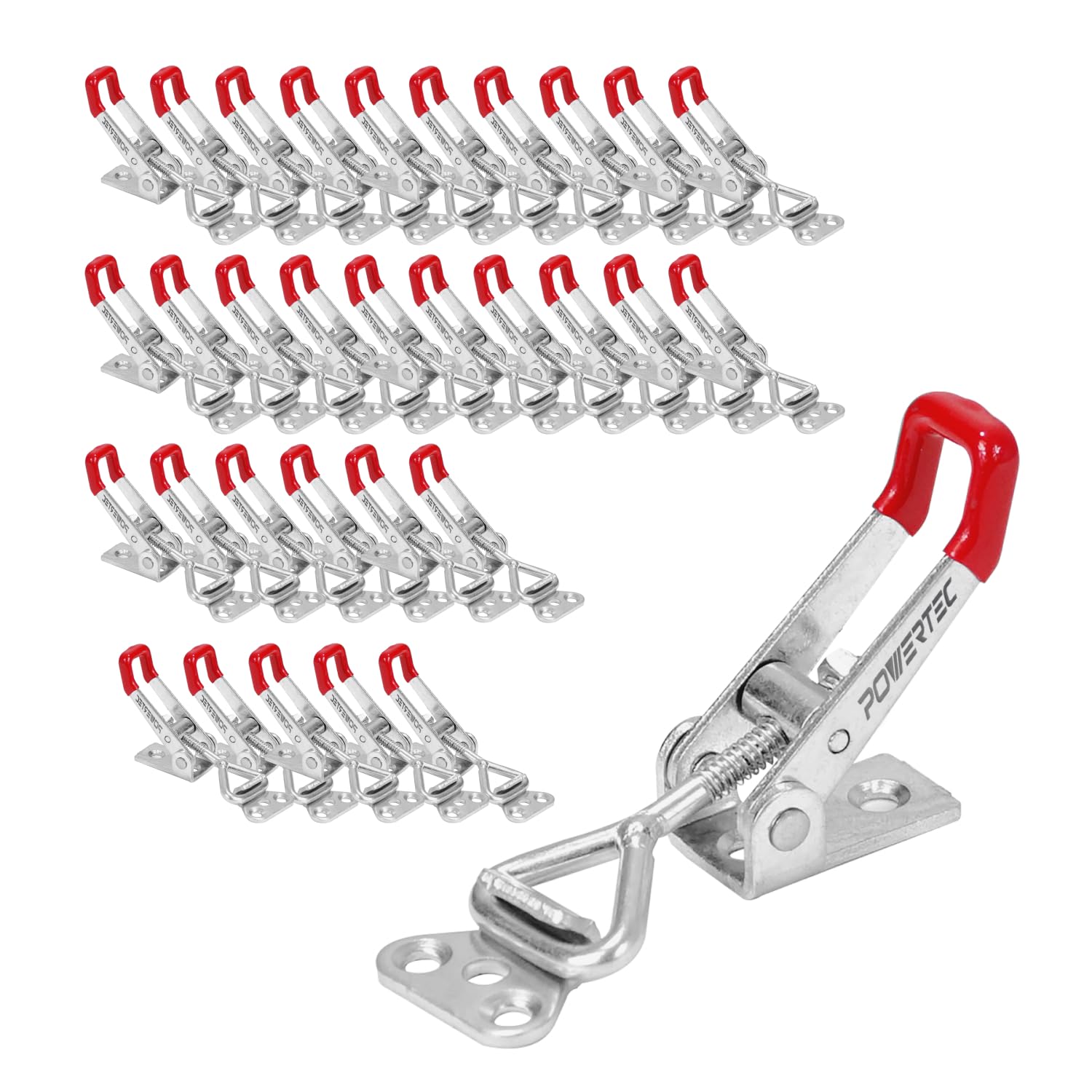 POWERTEC 32PK Heavy Duty Toggle Clamp - 220 lbs Holding Capacity, Adjustable Pull Action Latch (20332-P4) - Perfect for Woodworking Jigs, Smoker Doors, Tool Boxes, Cabinets & DIY Fixtures