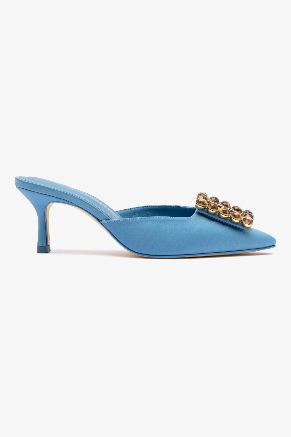 Chloe Gosselin by Larroudé Ava Mule - Blue Satin Heels for Women | Comfortable & Stylish Dress Shoes for Parties, Weddings & Evening Events