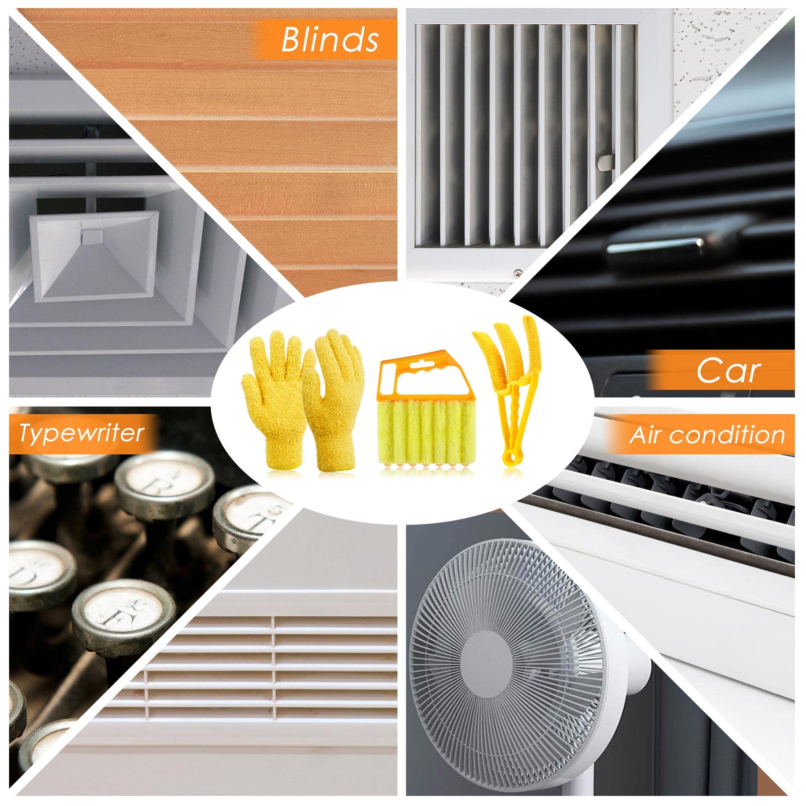 6-Piece Window Blind Cleaning Kit - 2 Venetian Blind Dusters, 2 Shutter Brushes & 2 Cleaning Gloves - Multi-Purpose Dusting Tools for Blinds, AC Vents, Keyboards & Household Cleaning