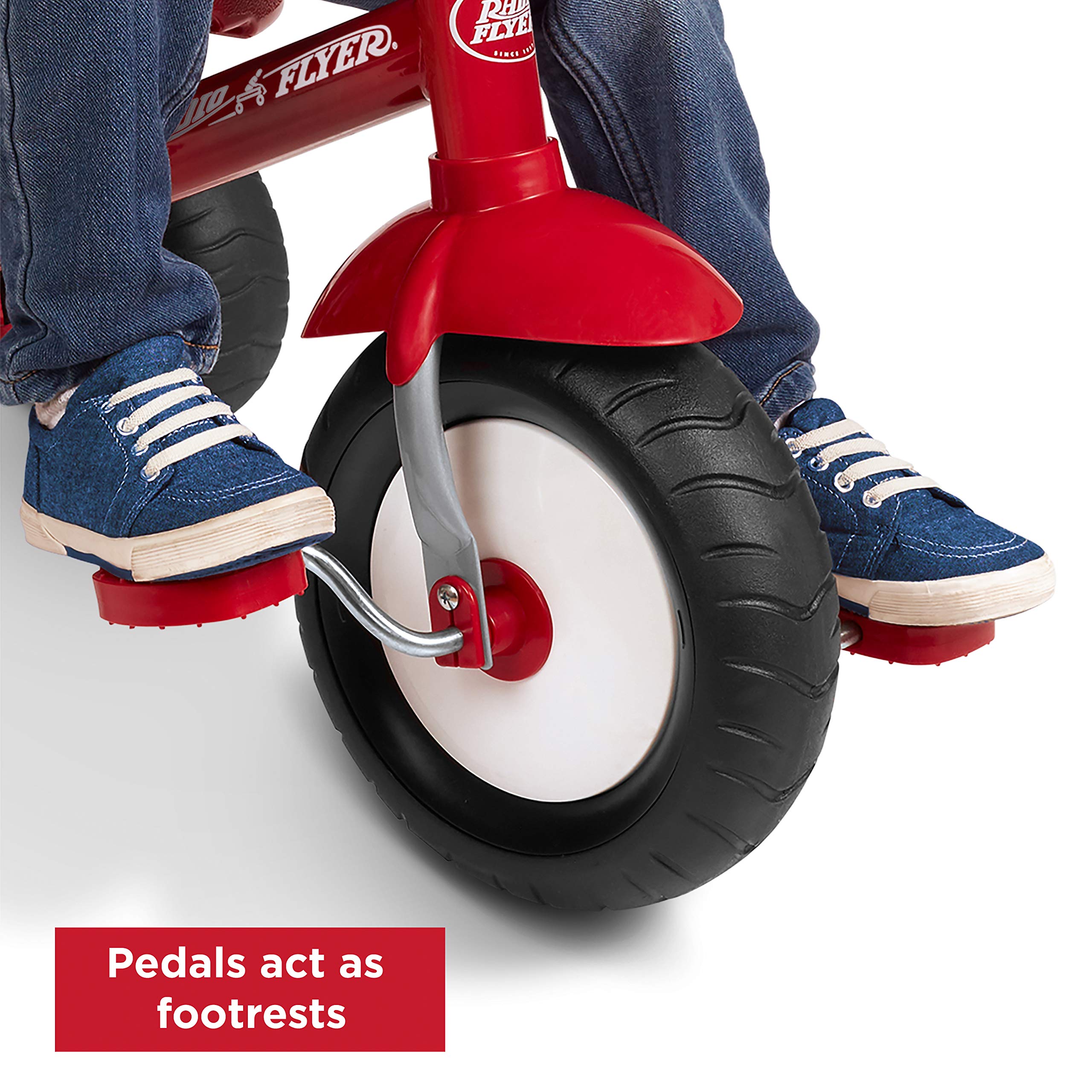 Radio Flyer Deluxe Steer & Stroll Kids Tricycle for Toddlers Age 2-5 | Adjustable Seat & Parent Push Handle | Red Ride-On Toy for Outdoor Play & Learning Balance | Perfect for Park Rides, Backyard Fun & Early Childhood Development