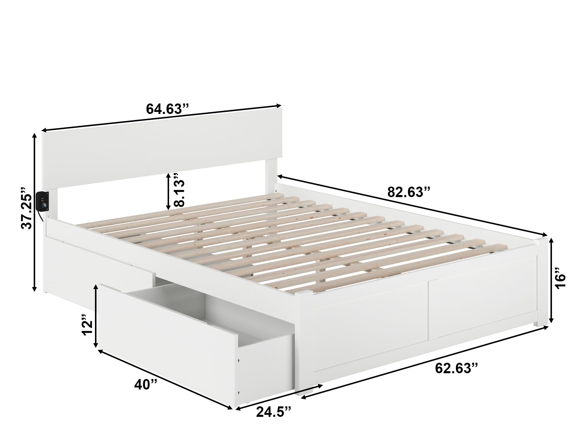 AFI Orlando Queen Size Platform Bed with Footboard & Storage in White - Modern Bedroom Furniture with Underbed Storage for Small Spaces & Apartments