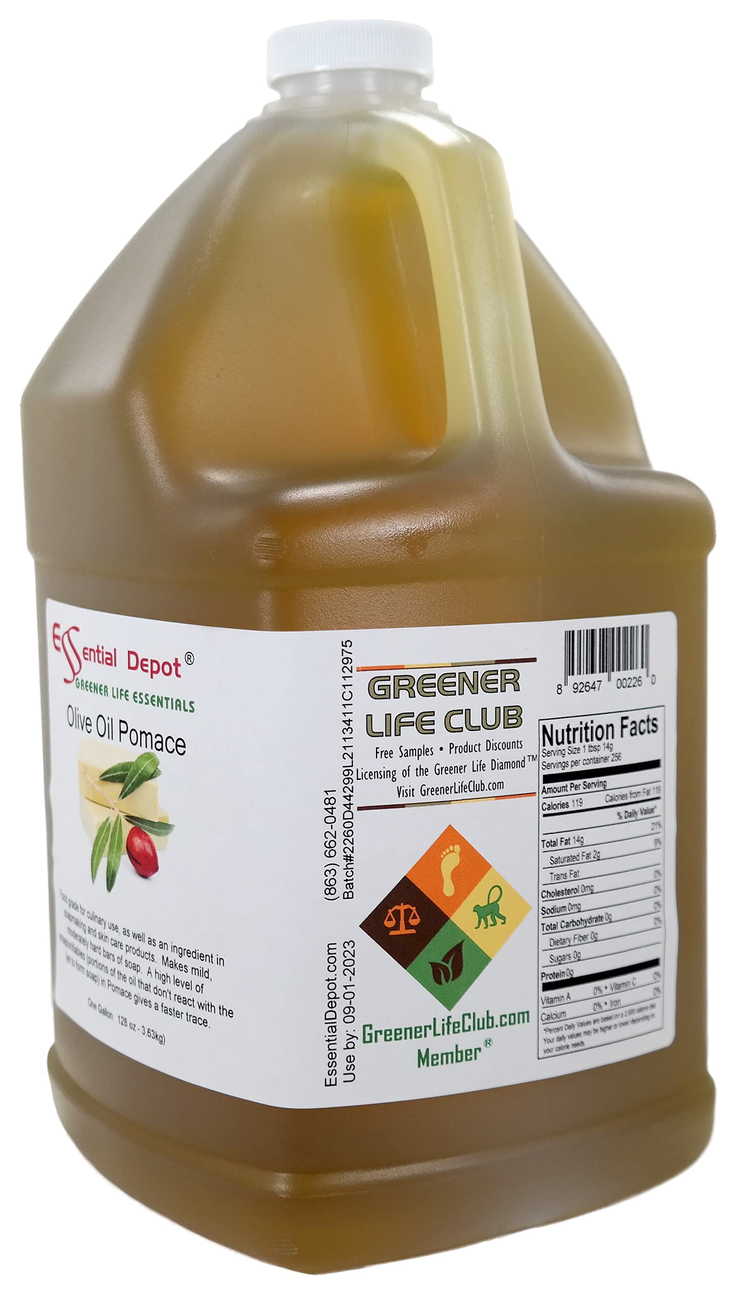 Premium Pomace Olive Oil - Food Grade, 2 Gallons (256 oz) - Pack of 2 x 1 Gallon HDPE Containers with Resealable Cap - Ideal for Cooking, Baking & Salad Dressings