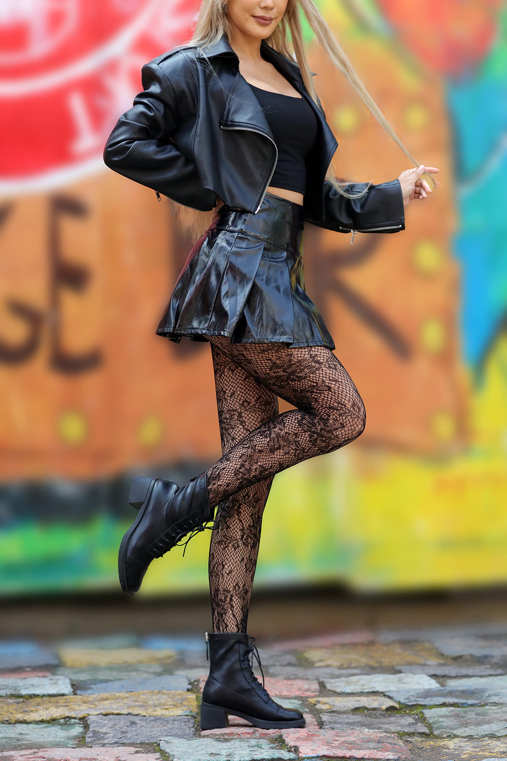 EVERSWE High Waist Fishnet Tights for Women - Sexy Thigh High Suspender Stockings with Garter Belt - Perfect for Halloween, Cosplay, and Burlesque Outfits