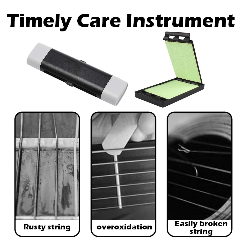 Premium Guitar Cleaner Kit - Dual Head String Derusting Brush & Fretboard Cloth for Guitar, Bass, Mandolin, Ukulele Maintenance - Perfect for Home, Studio & Stage Use