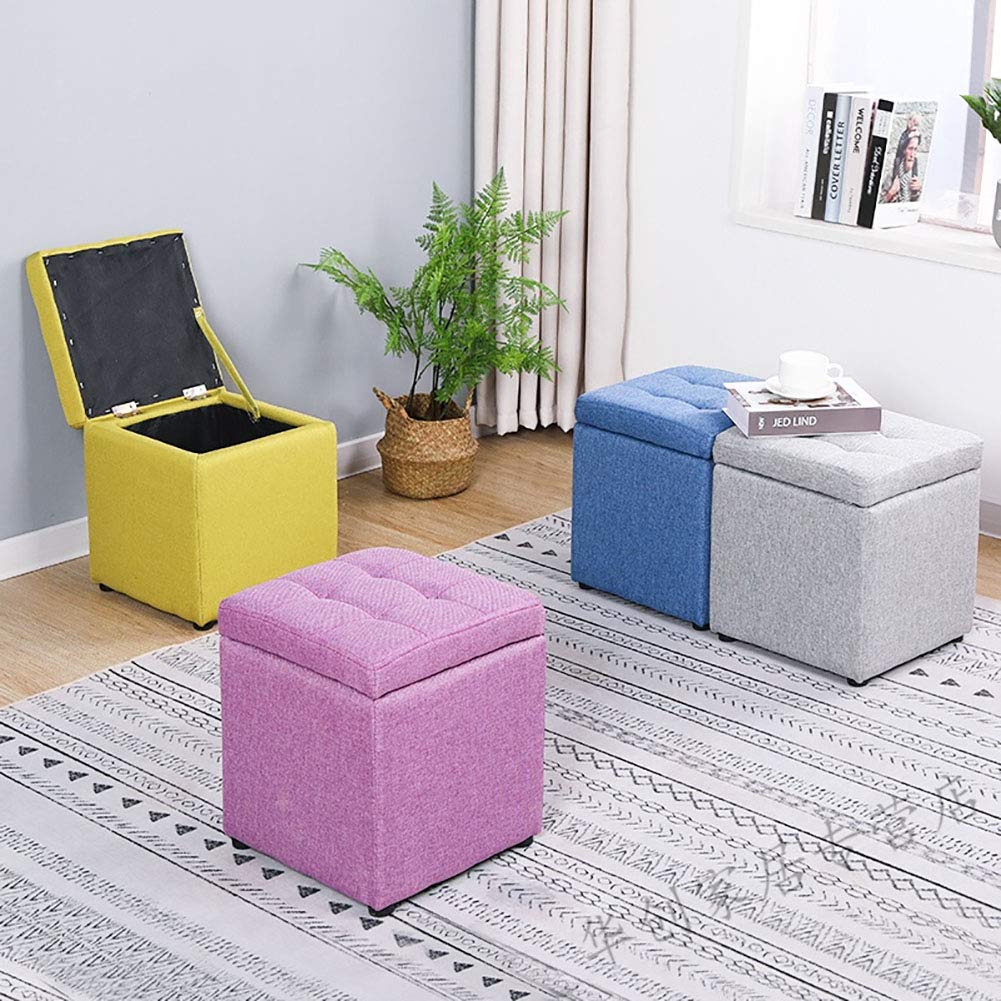 Upholstered Storage Ottoman Bench - Light Grey Footstool with Single Seat for Bedroom & Living Room | Shoe Storage, Makeup Stool & Comfortable Footrest for Home Décor