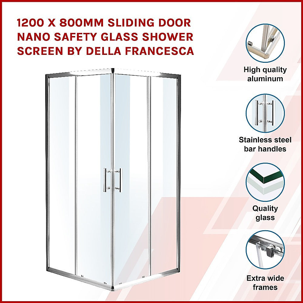 Della Francesca 1200 x 800mm Sliding Door Shower Screen with Nano Safety Glass - Tempered Glass Bathroom Enclosure for Modern Homes & Luxury Hotels
