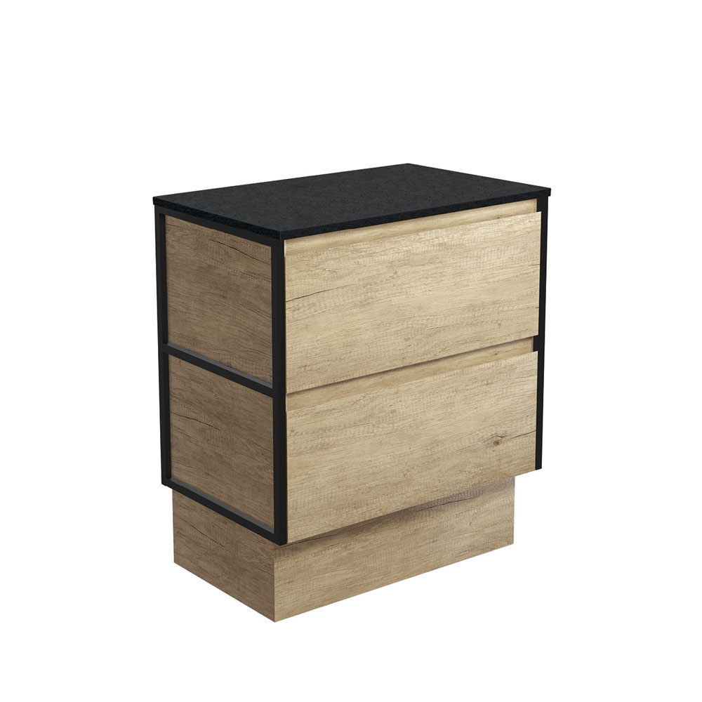 Fienza 75BSFK Amato 750 Kickboard Cabinet - Matte Black Frames with Scandi Oak Finish | Modern Kitchen Storage Solution for Utensils & Small Appliances