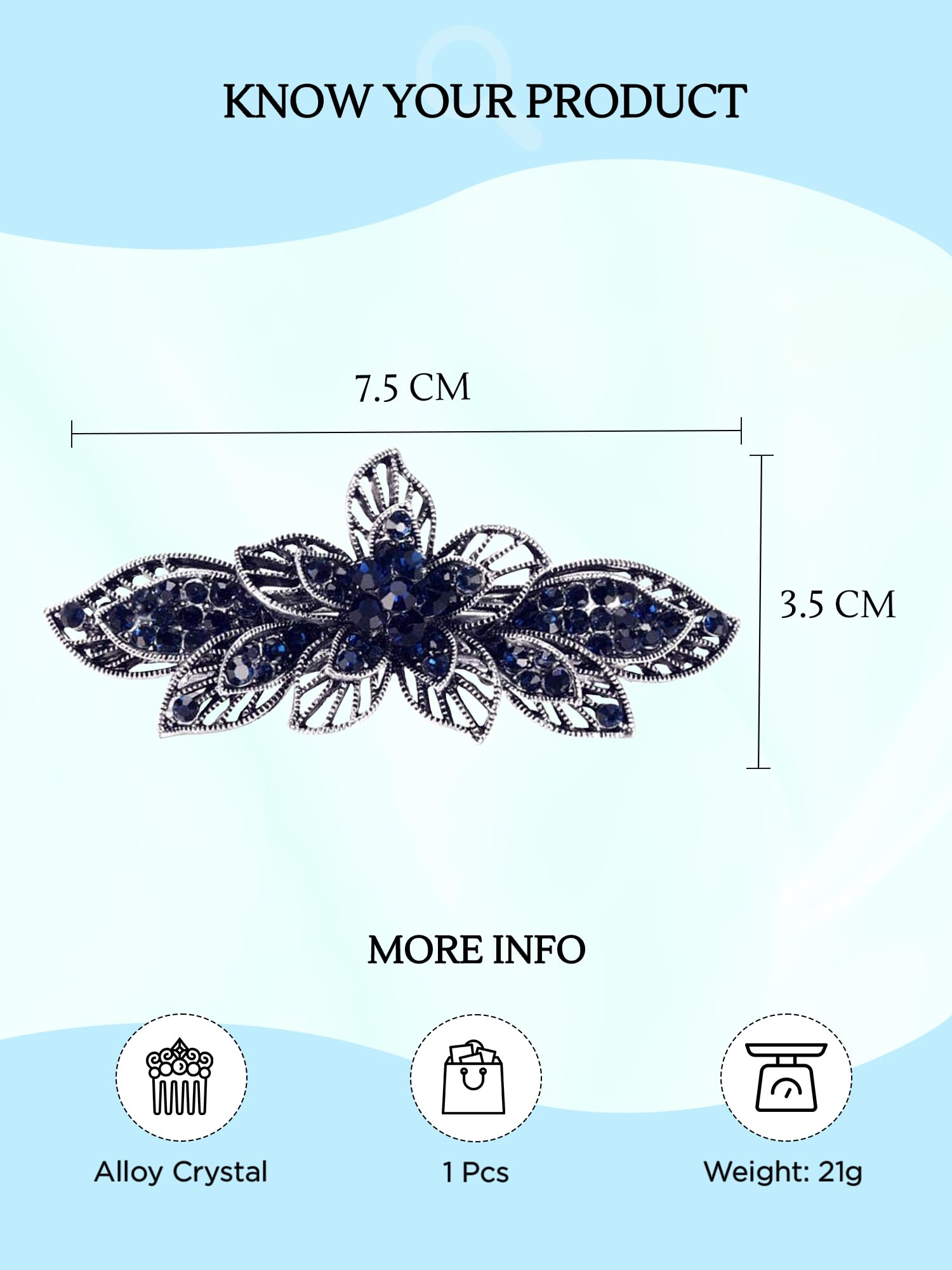 Yellow Crystal Hair Clips for Women & Girls - French Style Barrettes with Blue Crystals - Elegant Hair Accessories for School, Parties, Weddings & Daily Wear