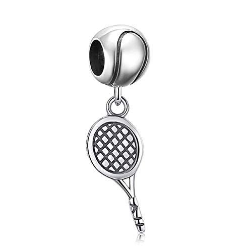925 Sterling Silver Volleyball Bead Charm - Sport Bead for Original Bracelet (Tennis Racket & Ball Design) - Perfect for Volleyball Players, Sports Fans & Jewelry Lovers