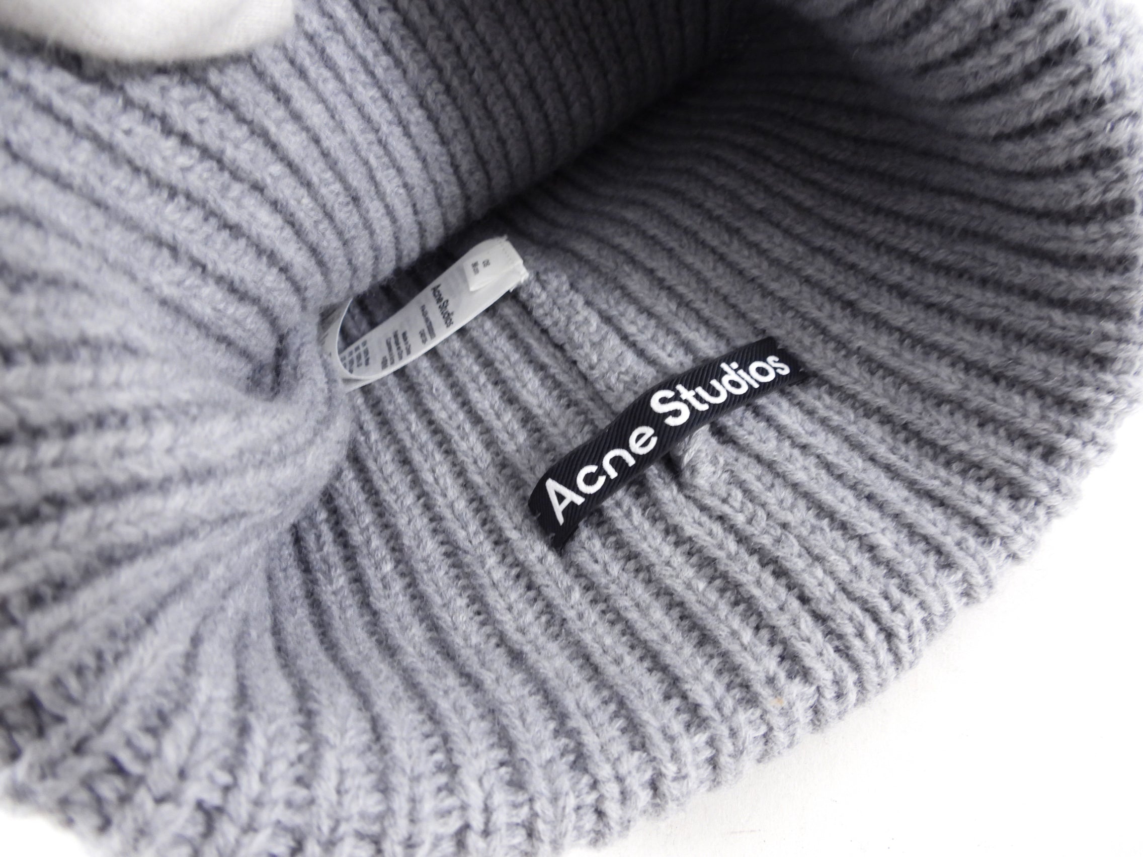 Acne Studios Light Grey Wool Knit Smile Patch Beanie - Warm Winter Hat for Men & Women, Perfect for Outdoor Activities & Street Fashion