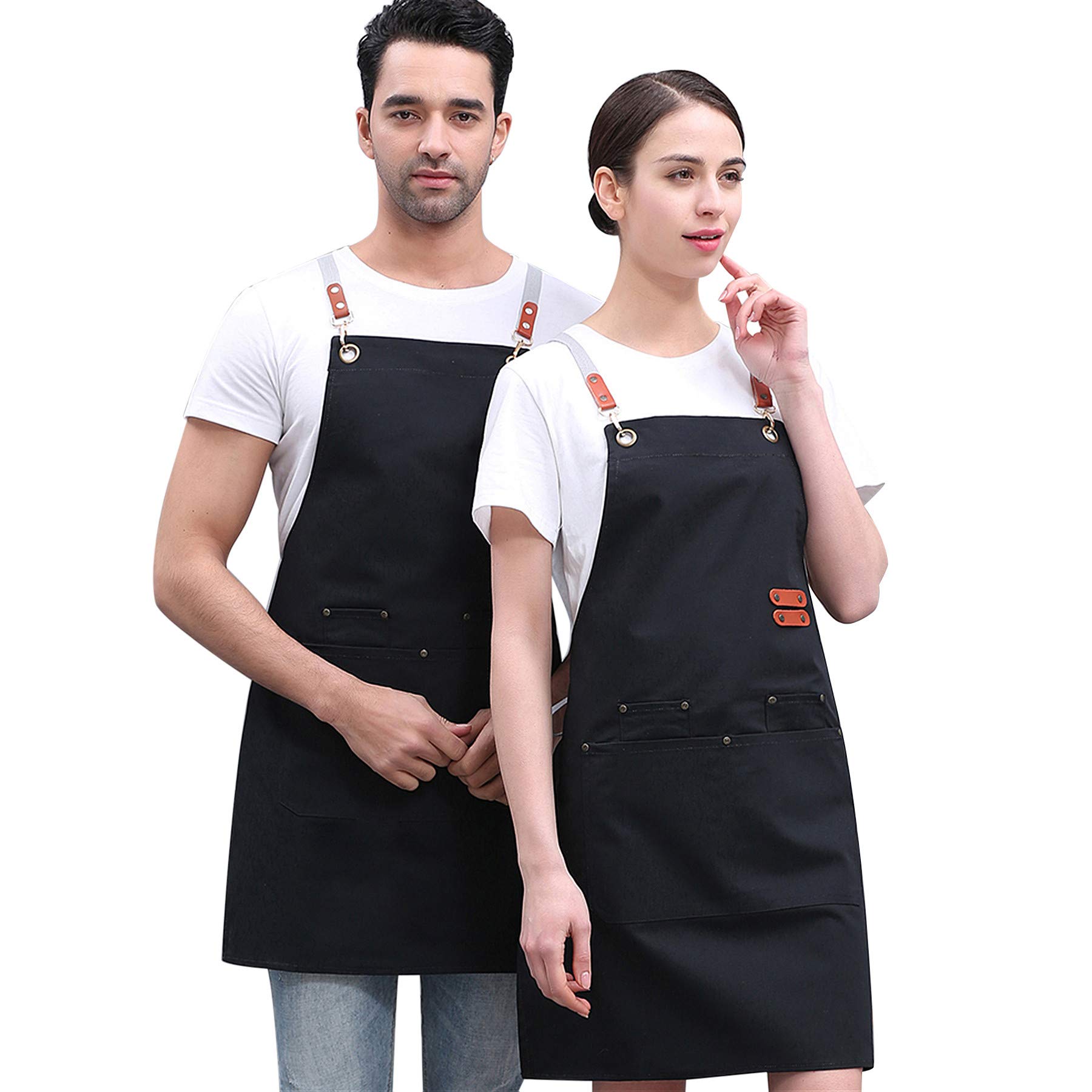 TSWRK Canvas Apron with 4 Pockets - Adjustable Cross Back Kitchen Apron for Cooking, Baking, BBQ & Grilling - Perfect for Chefs, Home Cooks & Outdoor Cooking
