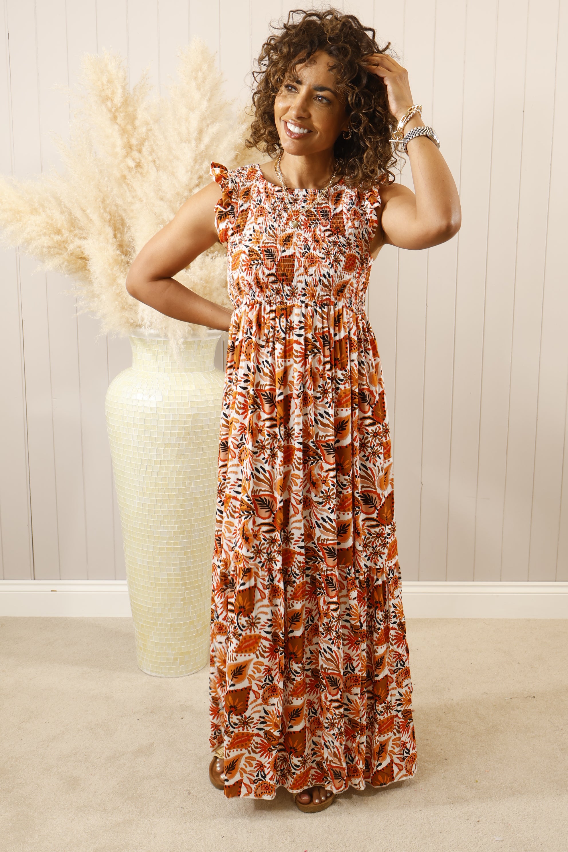 Toscana Maxi Dress - Orange Floral Print Summer Dress for Women, Boho Beach Dress, Vacation Outfit, Casual Sundress for Outdoor & Travel