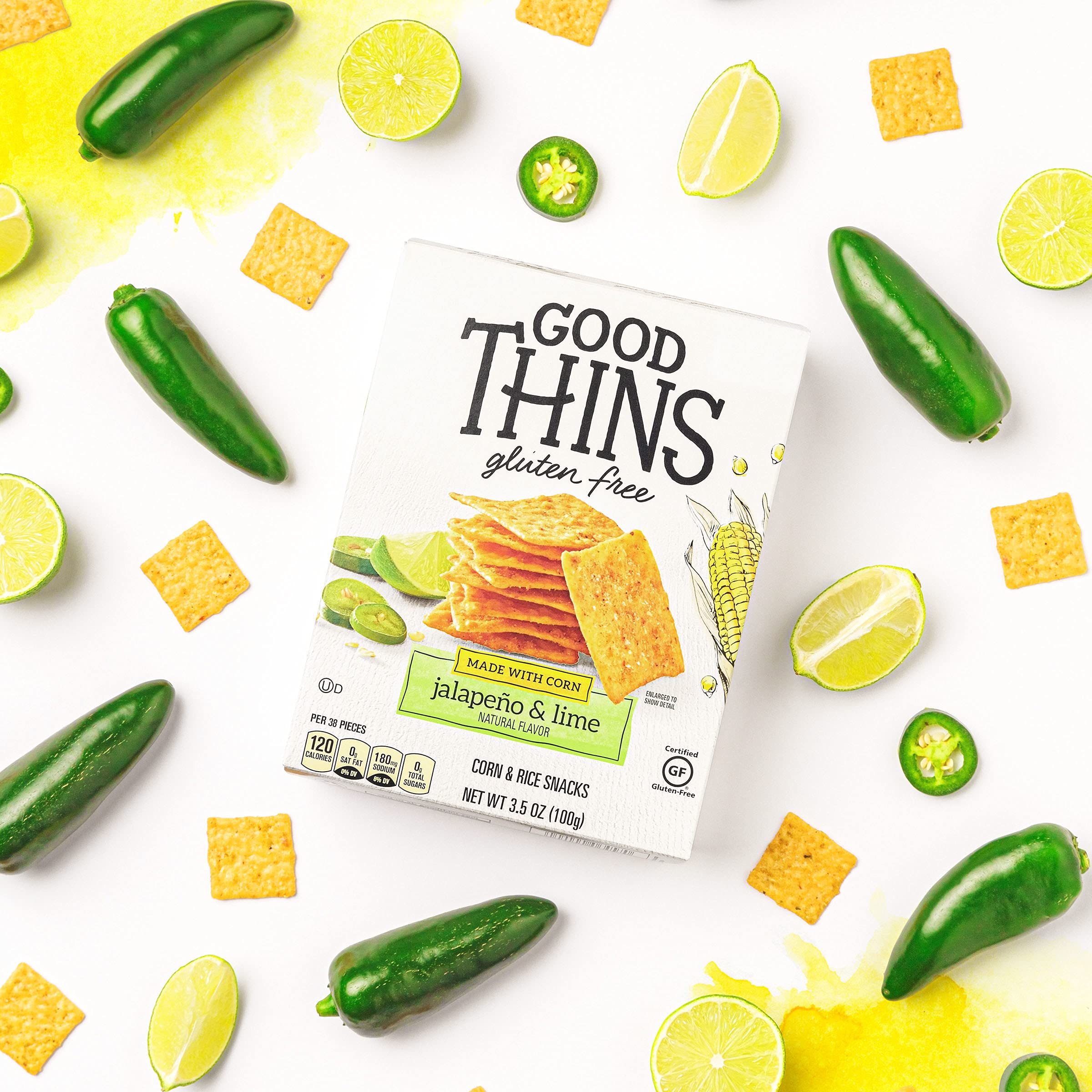 Gluten Free Jalapeño & Lime Corn Rice Snacks - Healthy Crackers for Keto & Vegan Diets, 3.5 oz Pack - Perfect for Office Snacks, School Lunches & Party Appetizers