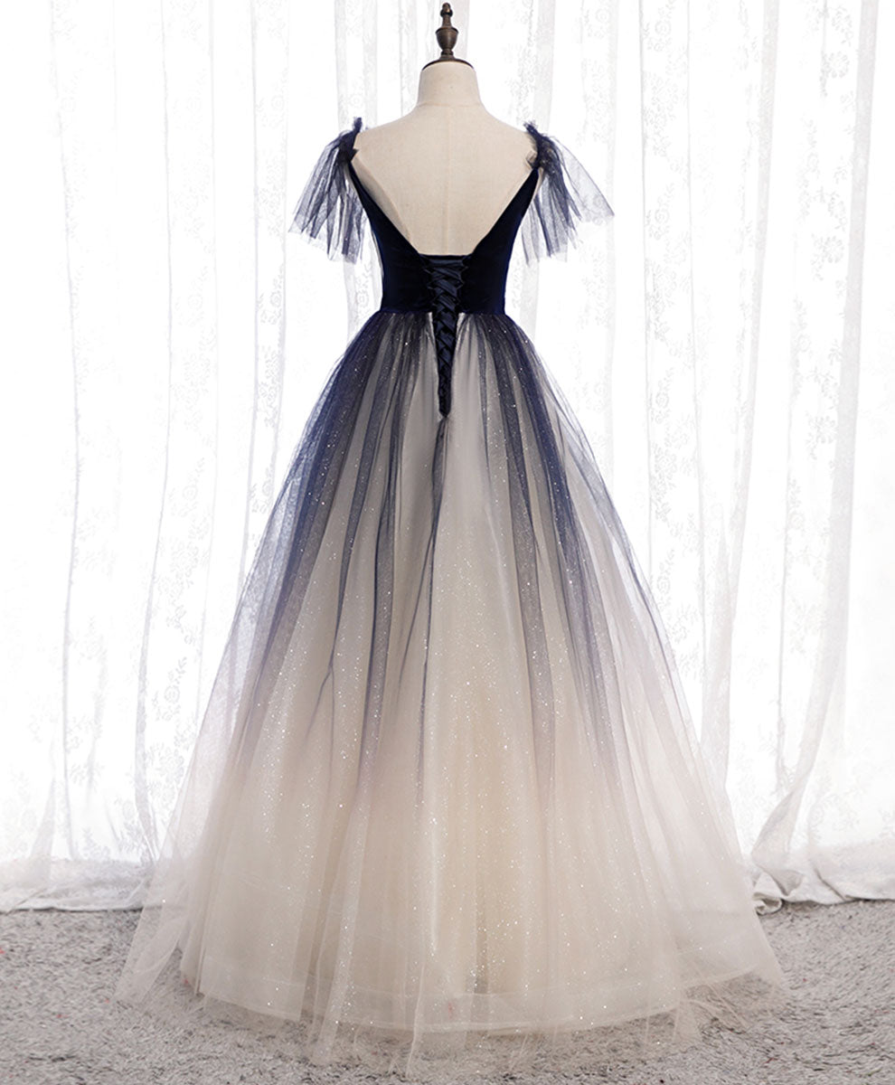 Elegant Blue Tulle Long Prom Dress for Women - Formal Evening Gown for Homecoming, Ball, and Special Occasions