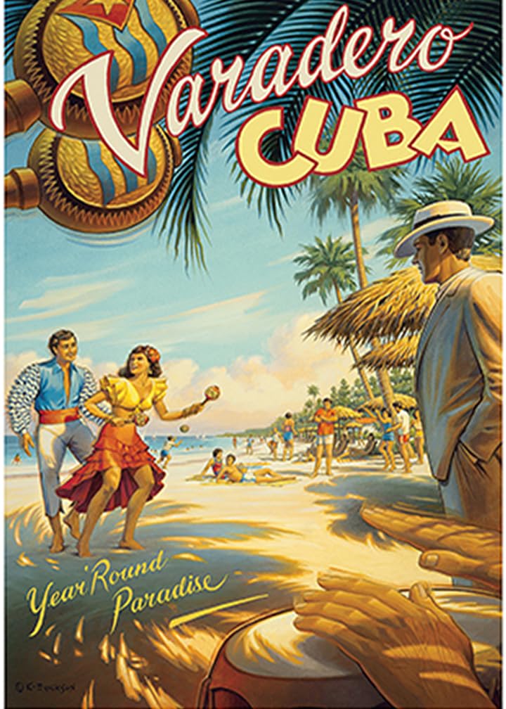 Varadero Cuba Travel Poster - Year Round Tropical Paradise with Native Cuban Dancers & Maracas - Vintage Style Art Print by Kerne Erickson 10x14in - Perfect for Beach House Decor, Office Wall Art & Travel Enthusiast Gifts